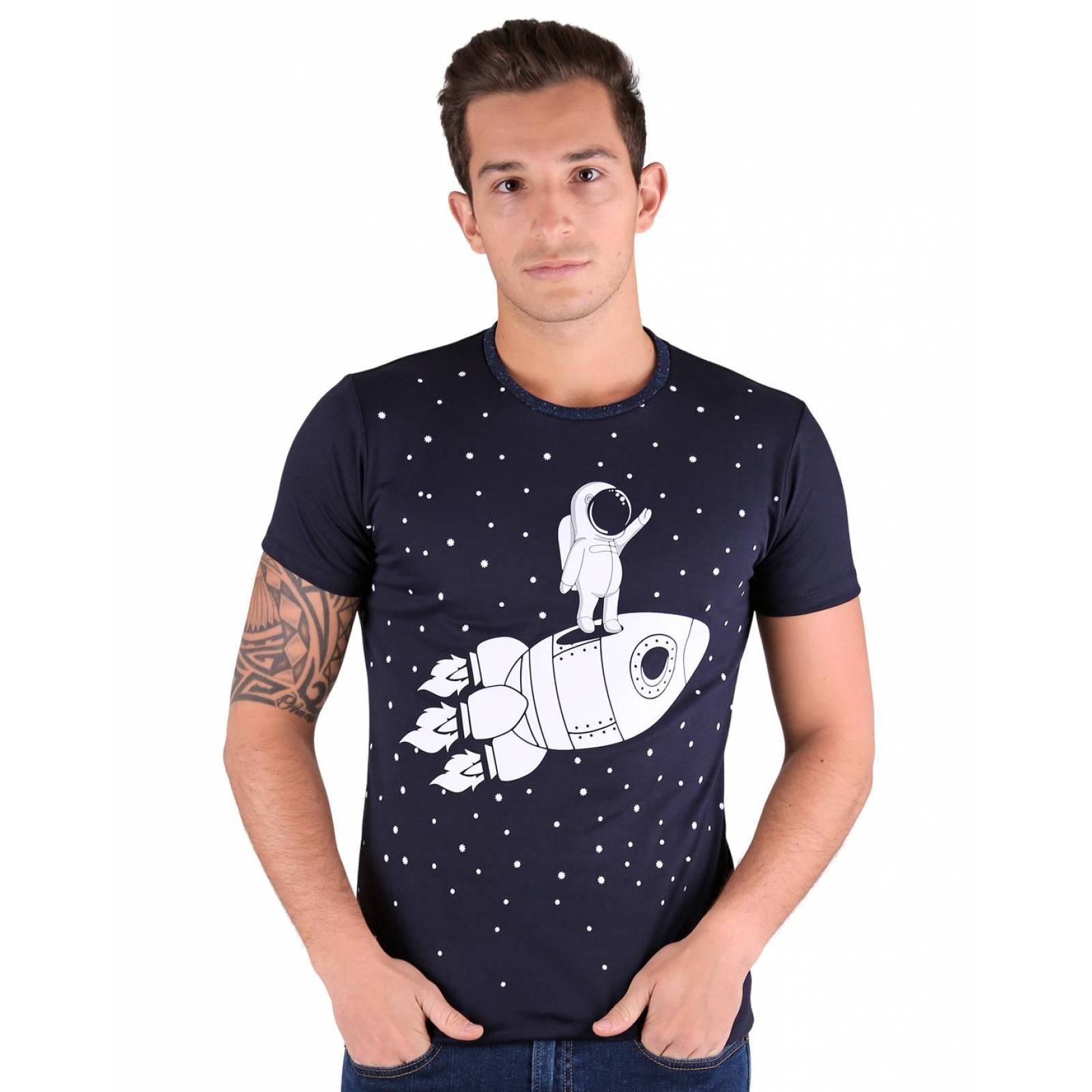 Playera Moda Hombre Stfashion Azul 73404015 Algodón 
