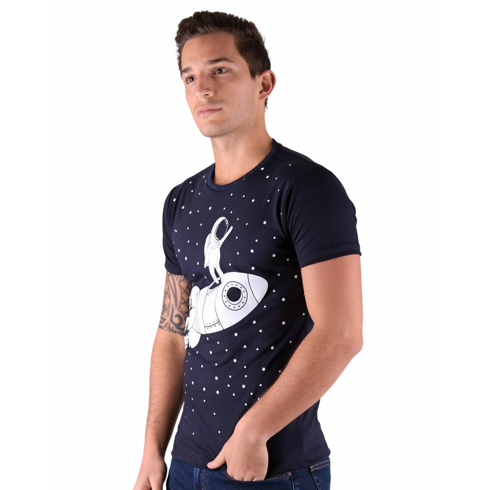 Playera Moda Hombre Stfashion Azul 73404015 Algodón 
