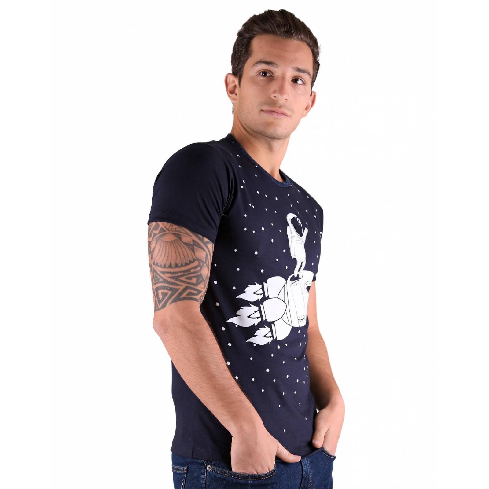 Playera Moda Hombre Stfashion Azul 73404015 Algodón 