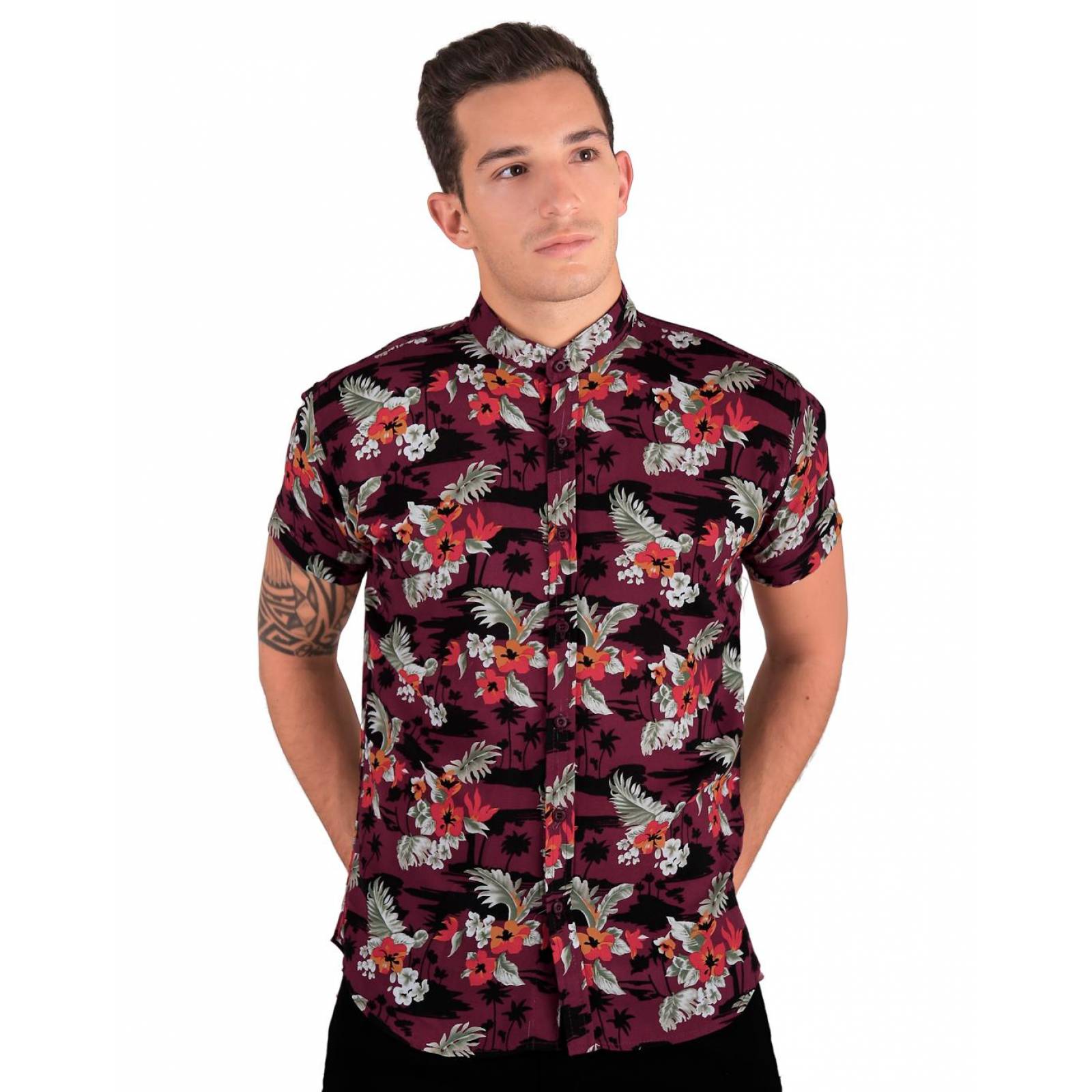 Camisa Casual Estampada Hombre Stfashion Vino 50504213 Rayón