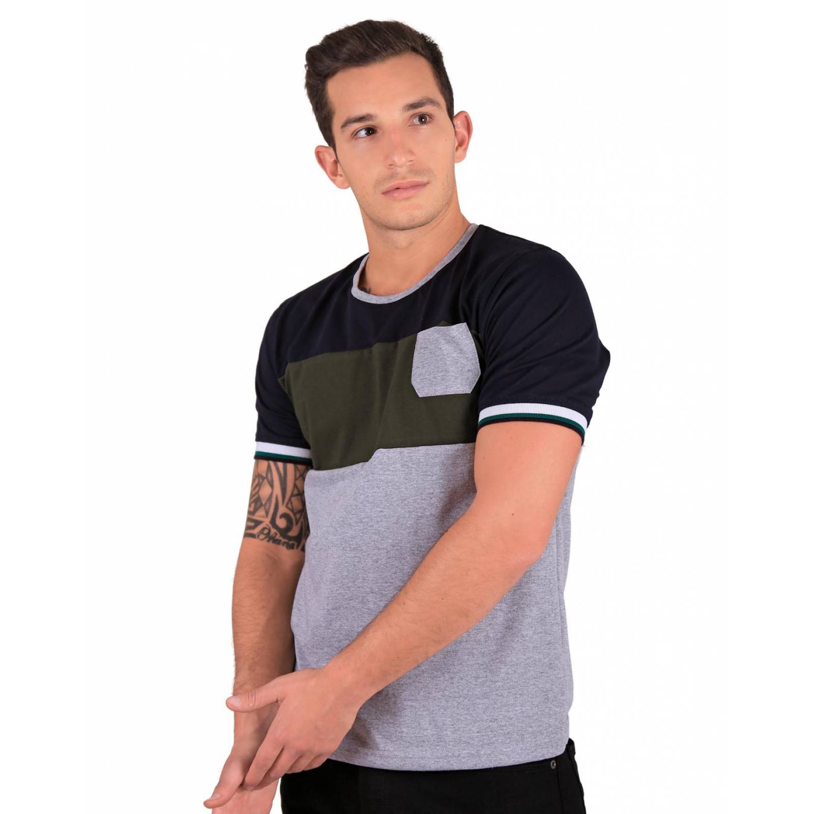 Playera Moda Hombre Stfashion Gris 52604210 Algodón Poliéster 