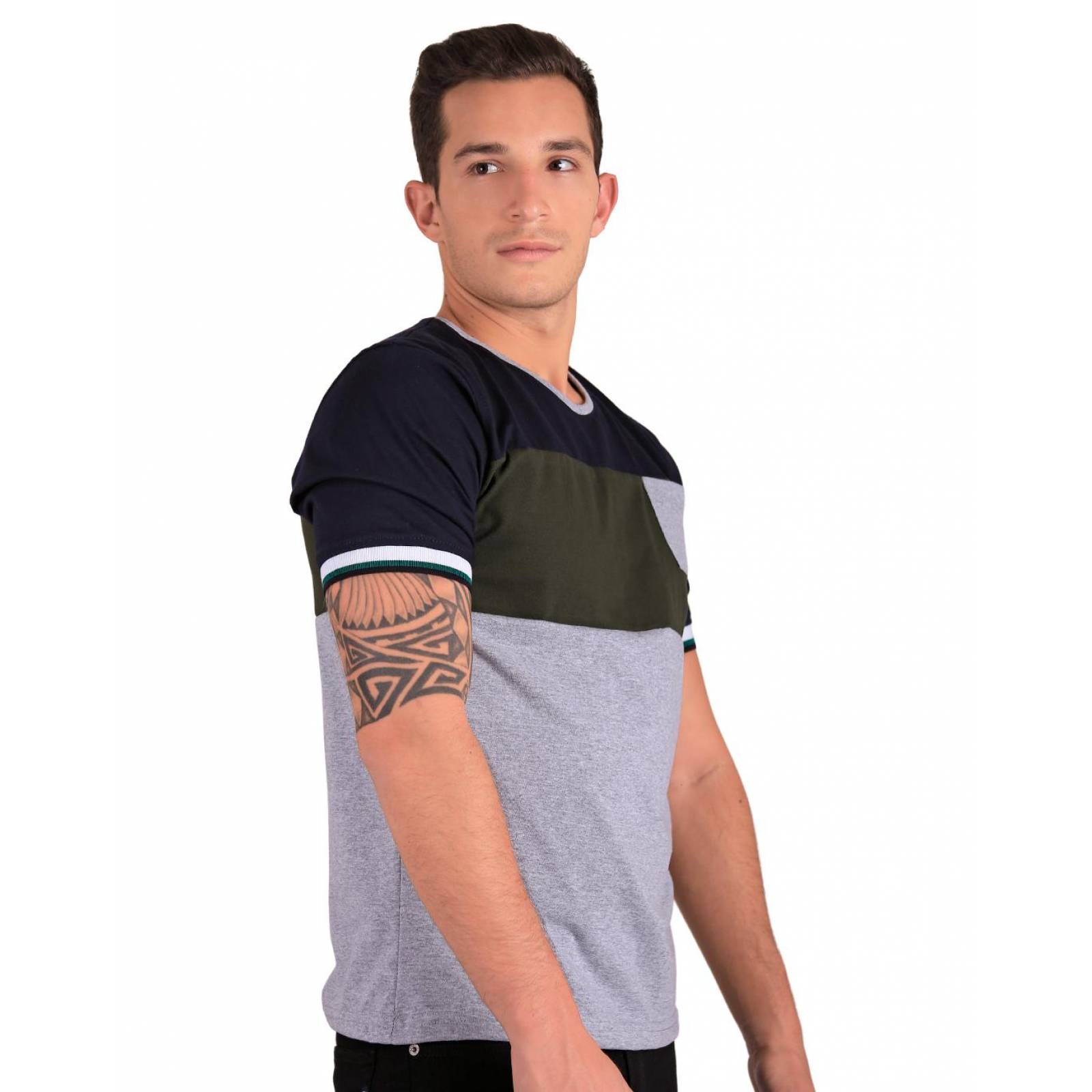 Playera Moda Hombre Stfashion Gris 52604210 Algodón Poliéster 