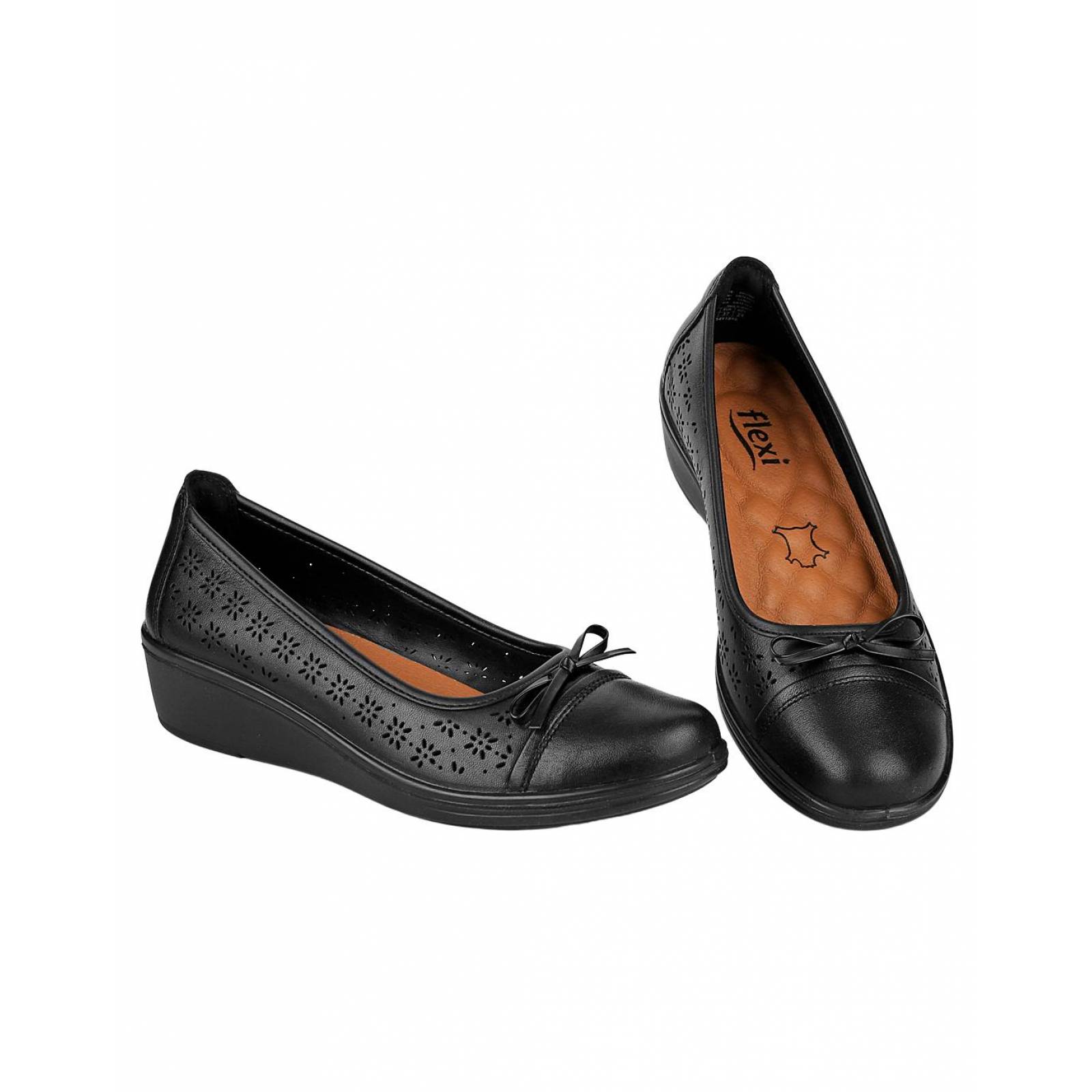 Zapato Casual Cuña Mujer Negro Piel Flexi 02503711