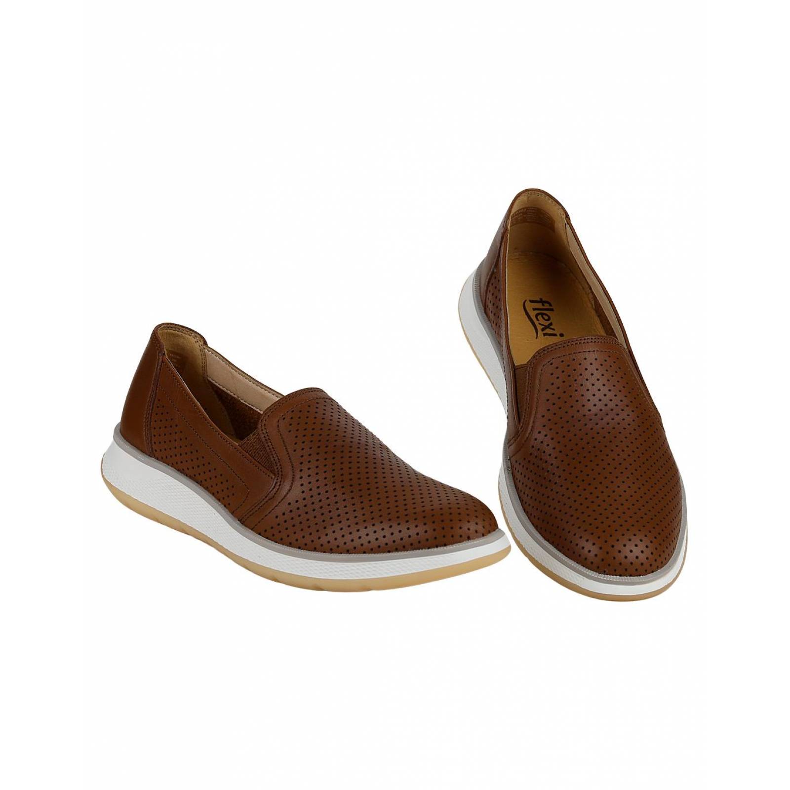 Zapato Casual Piso Mujer Café Piel Flexi 02503707 