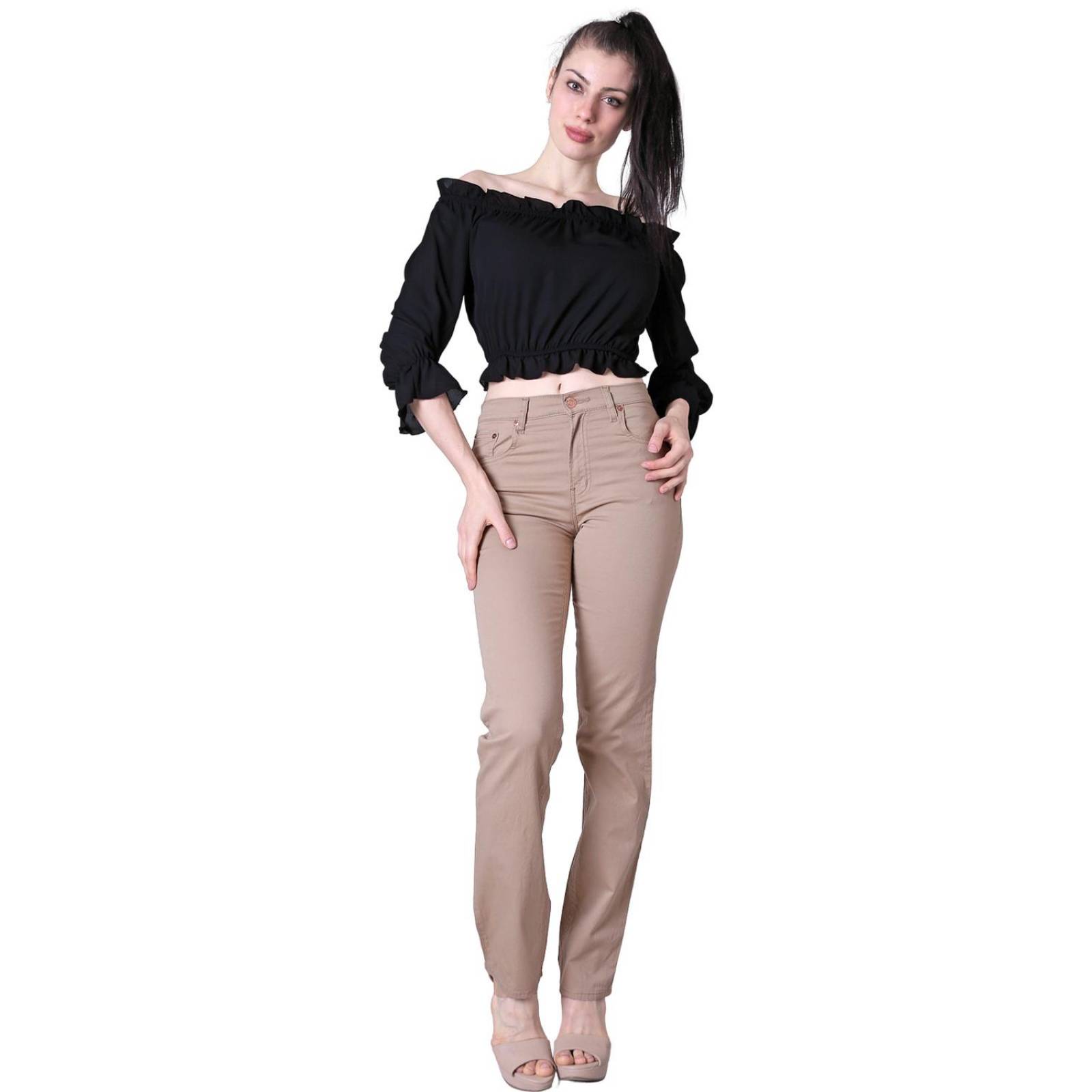 Pantalón Casual Mujer Oggi Khaki 59102049 Gabardina Stretch 7 Beige