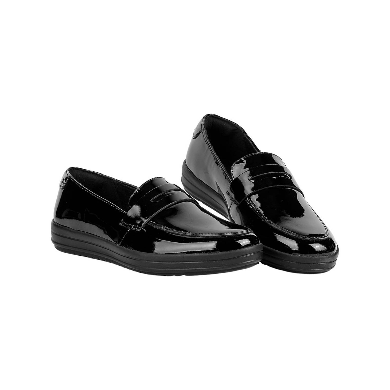 Zapato Casual Piso Mujer Negro Charol De Piel Flexi 02503805 