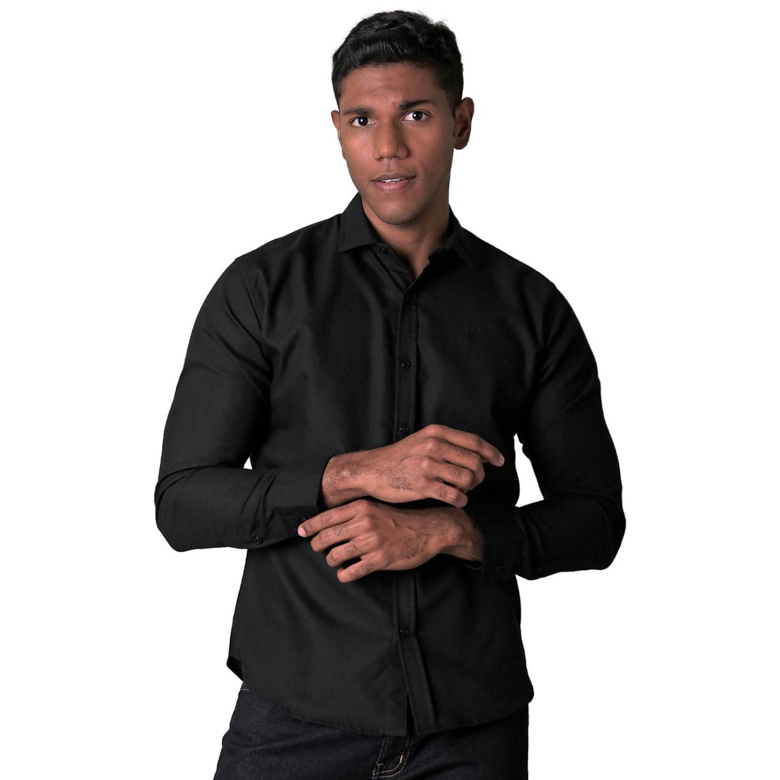 Camisa Casual Slim Cuello Americano Mga Larga Lisa 50509003 