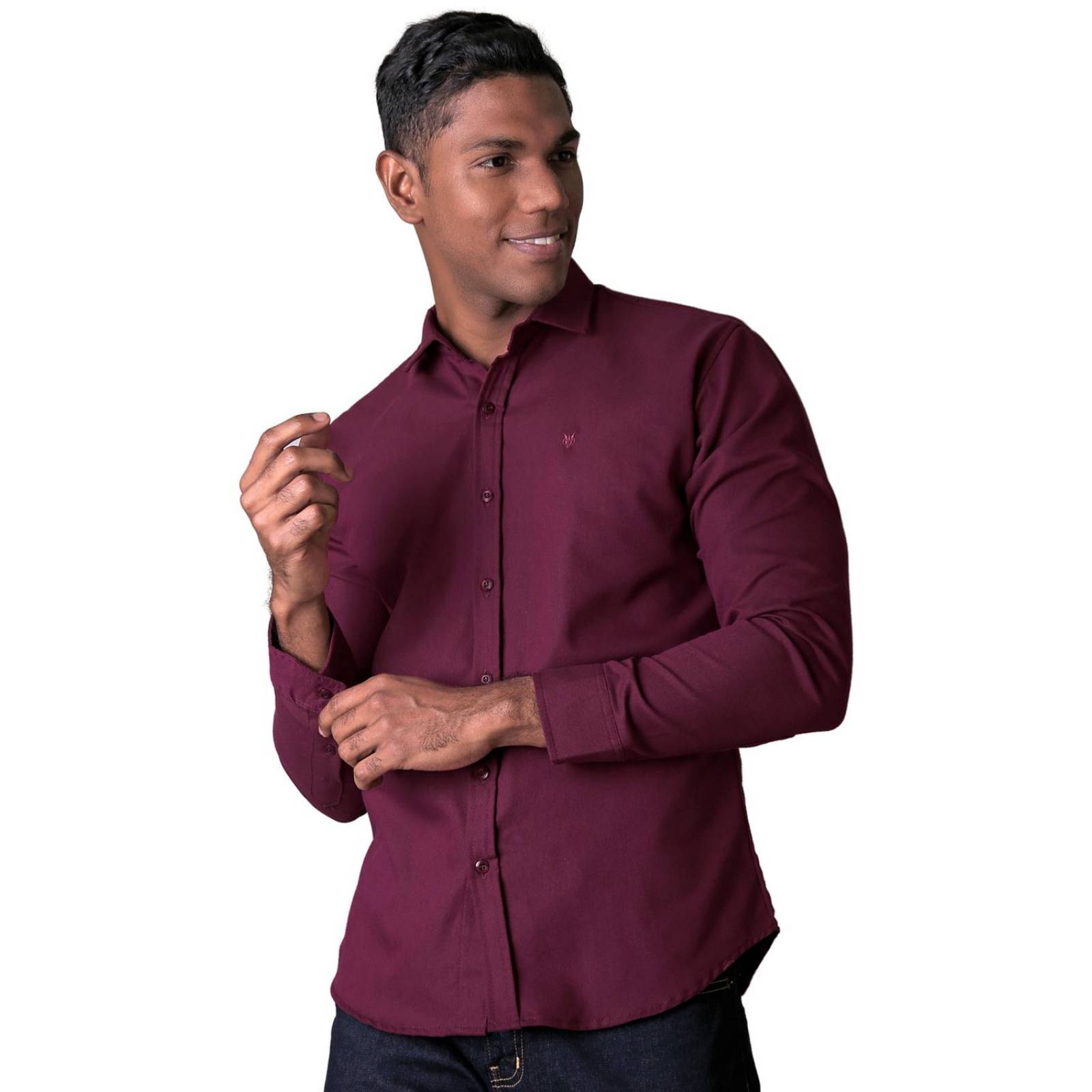 Camisa Casual Slim Cuello Americano Mga Larga Lisa 50509003 