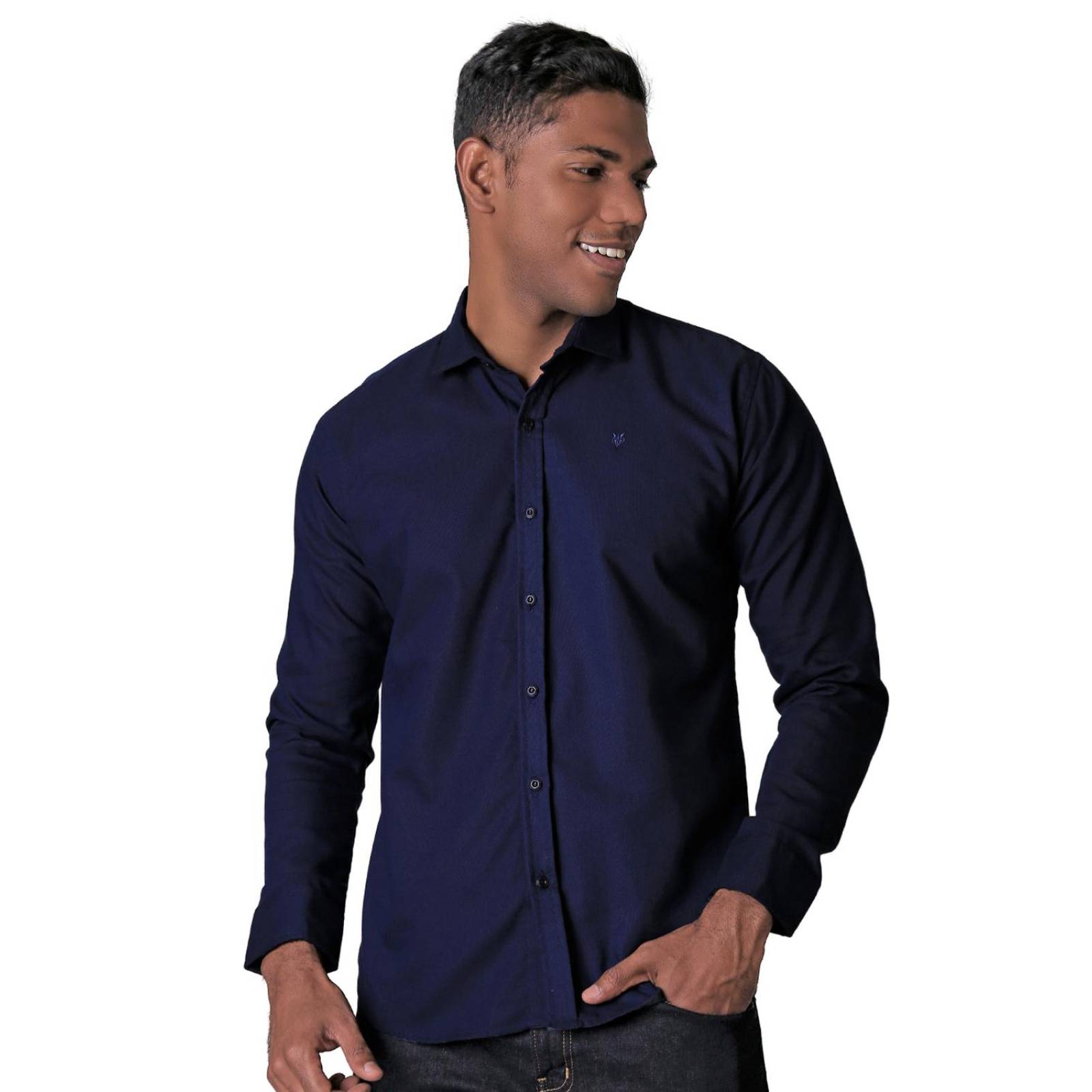 Camisa Casual Slim Cuello Americano Mga Larga Lisa 50509003 
