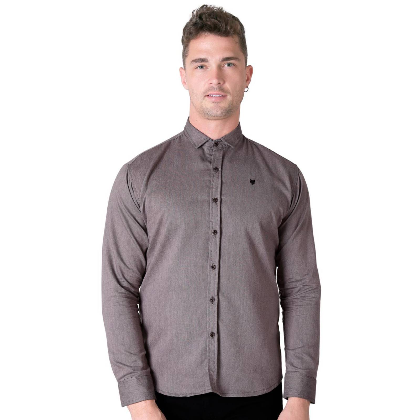 Camisa Casual Slim Cuello Americano Mga Larga Lisa 50509003 
