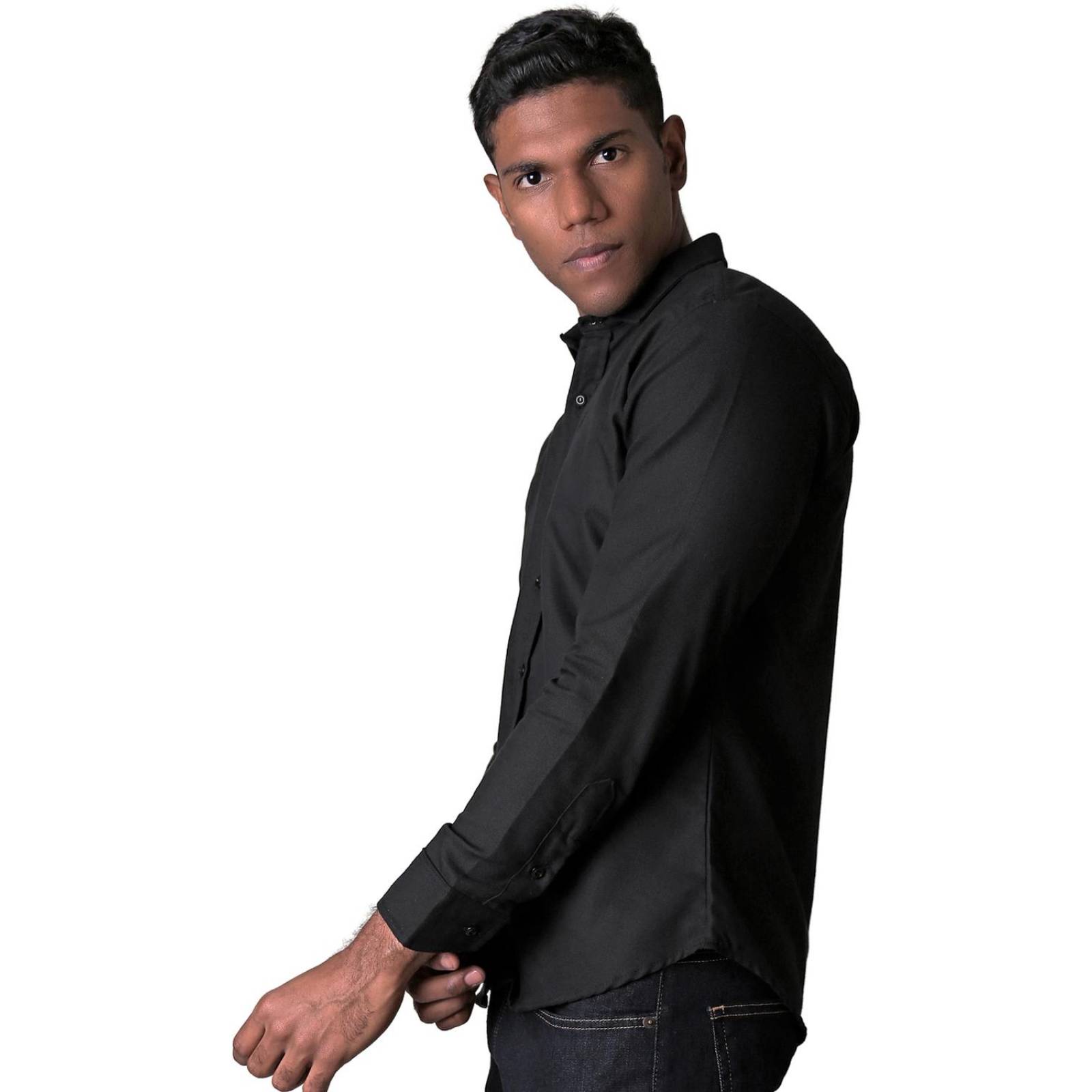 Camisa Casual Slim Cuello Americano Mga Larga Lisa 50509003 