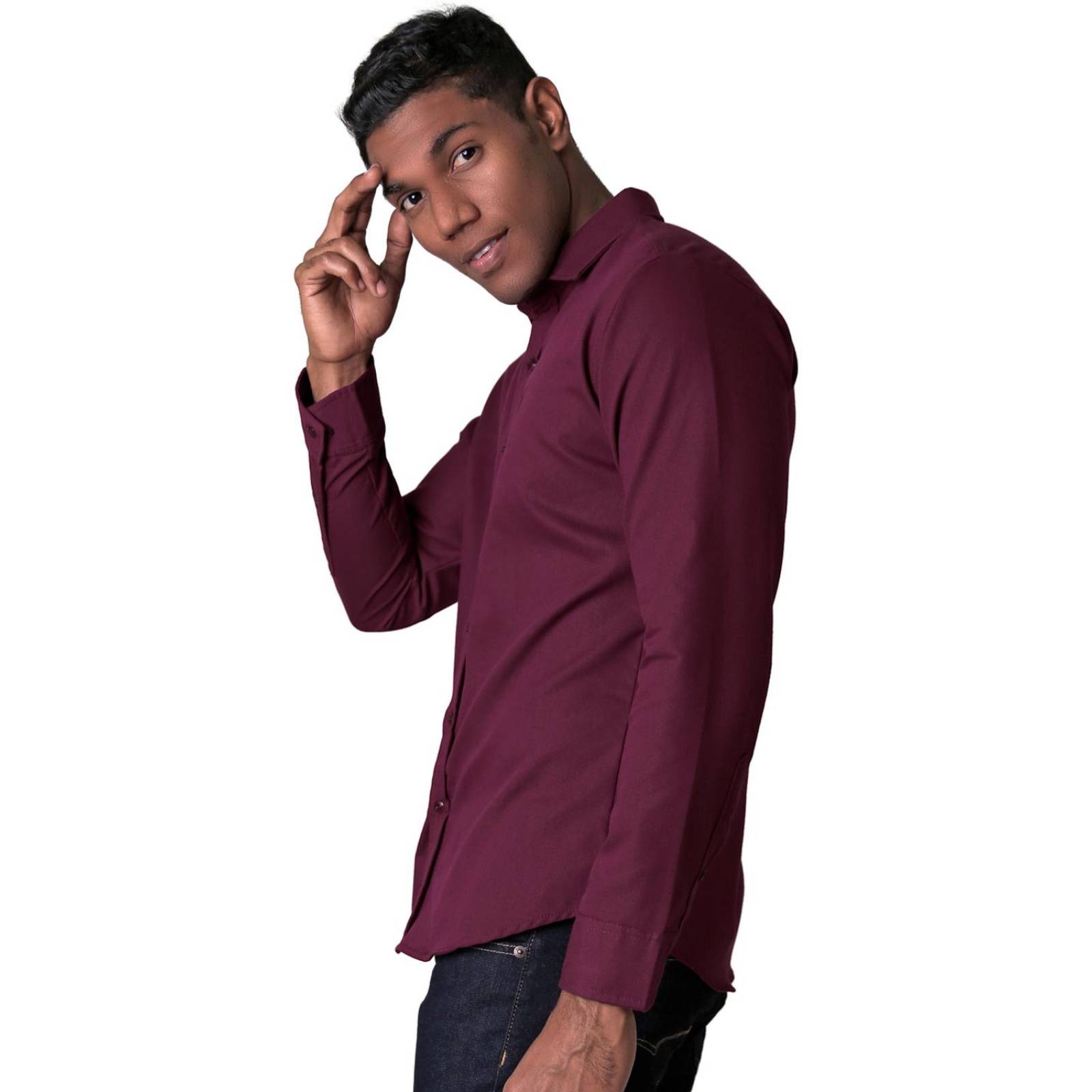 Camisa Casual Slim Cuello Americano Mga Larga Lisa 50509003 