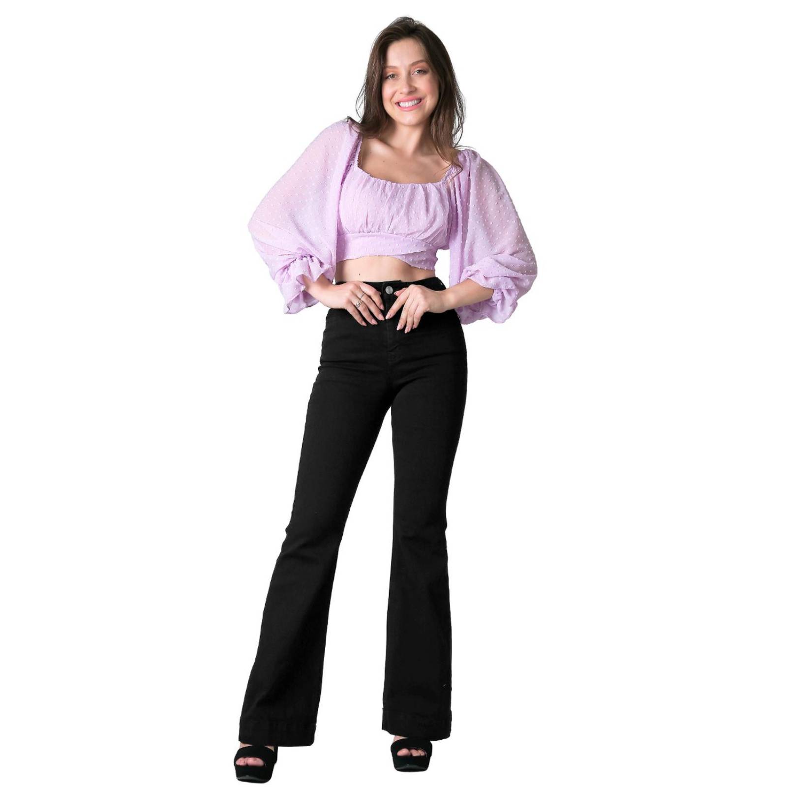 Jeans Mujer Moda Acampanado Negro Oggi 59104608 