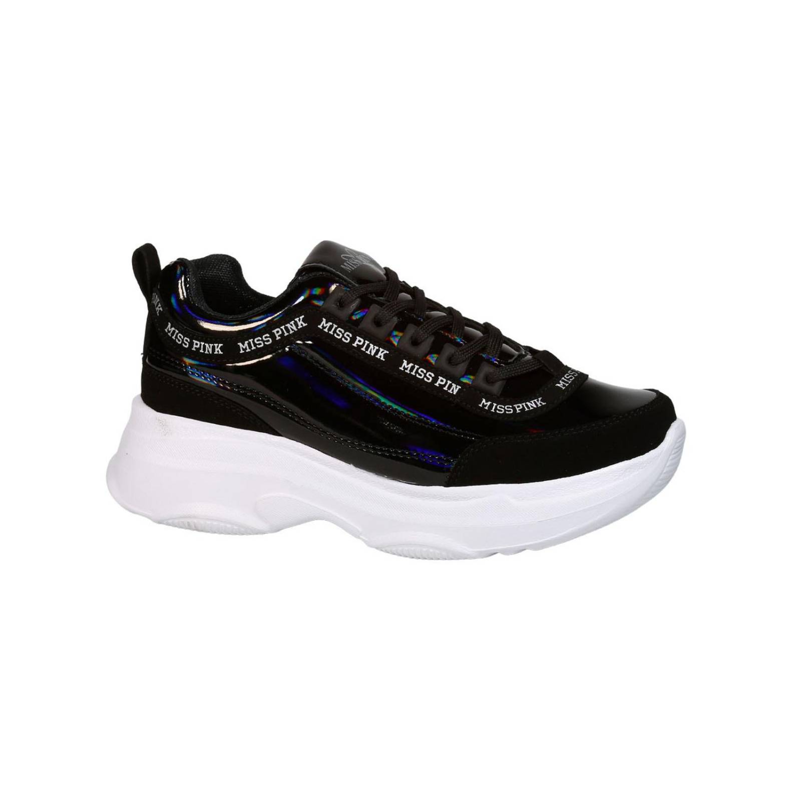 Tenis Casual Plataforma Mujer Negro Tipo Charol Clasben 06903911 
