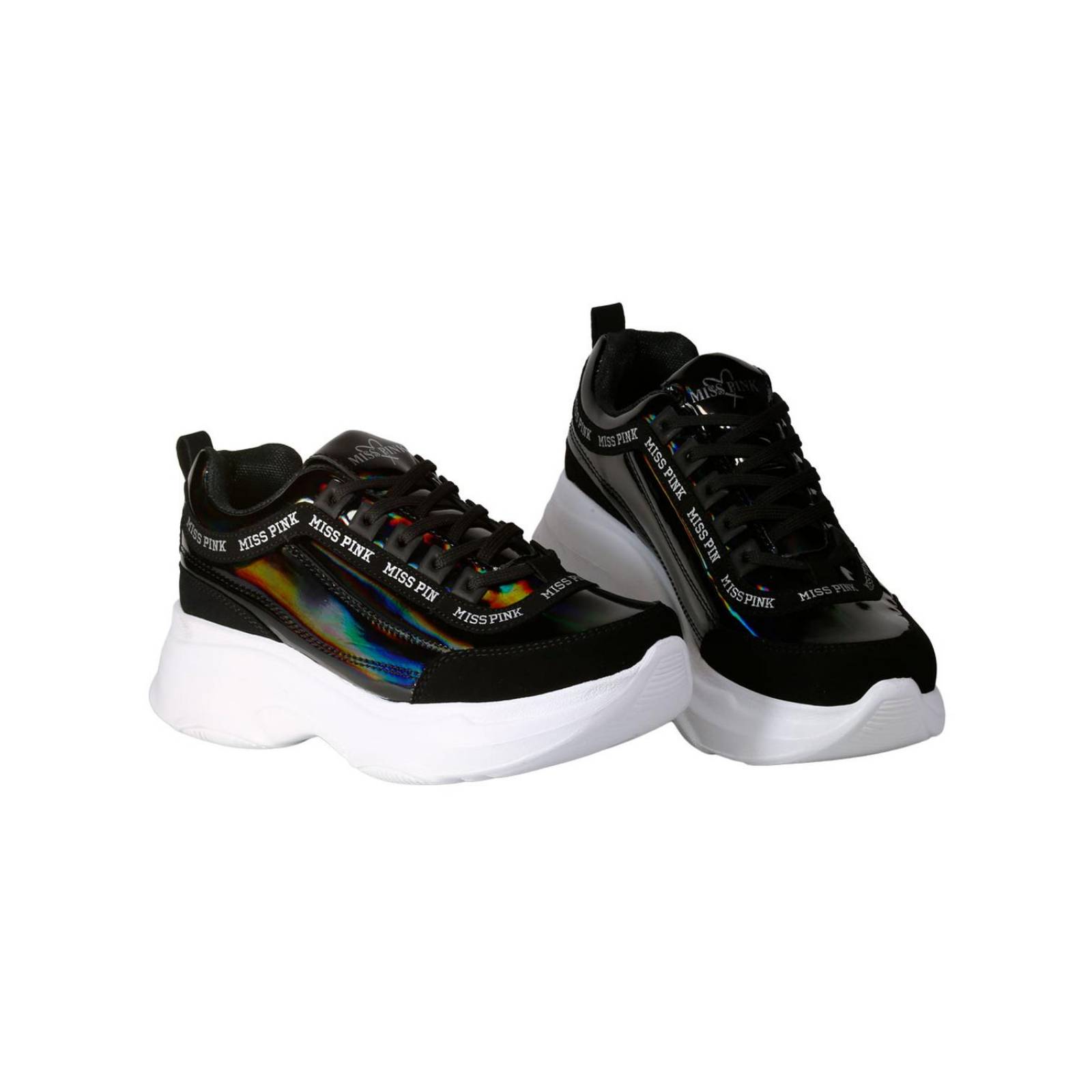 Tenis Casual Plataforma Mujer Negro Tipo Charol Clasben 06903911 