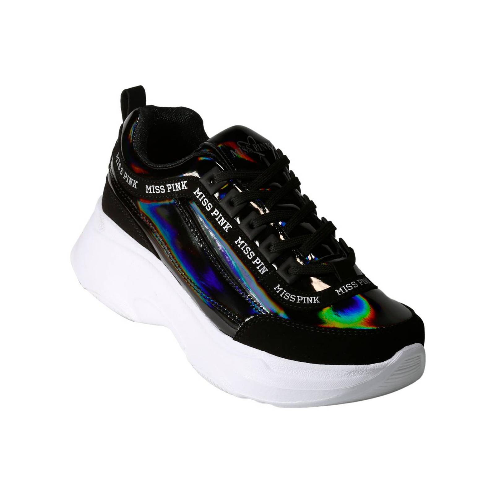 Tenis Casual Plataforma Mujer Negro Tipo Charol Clasben 06903911 