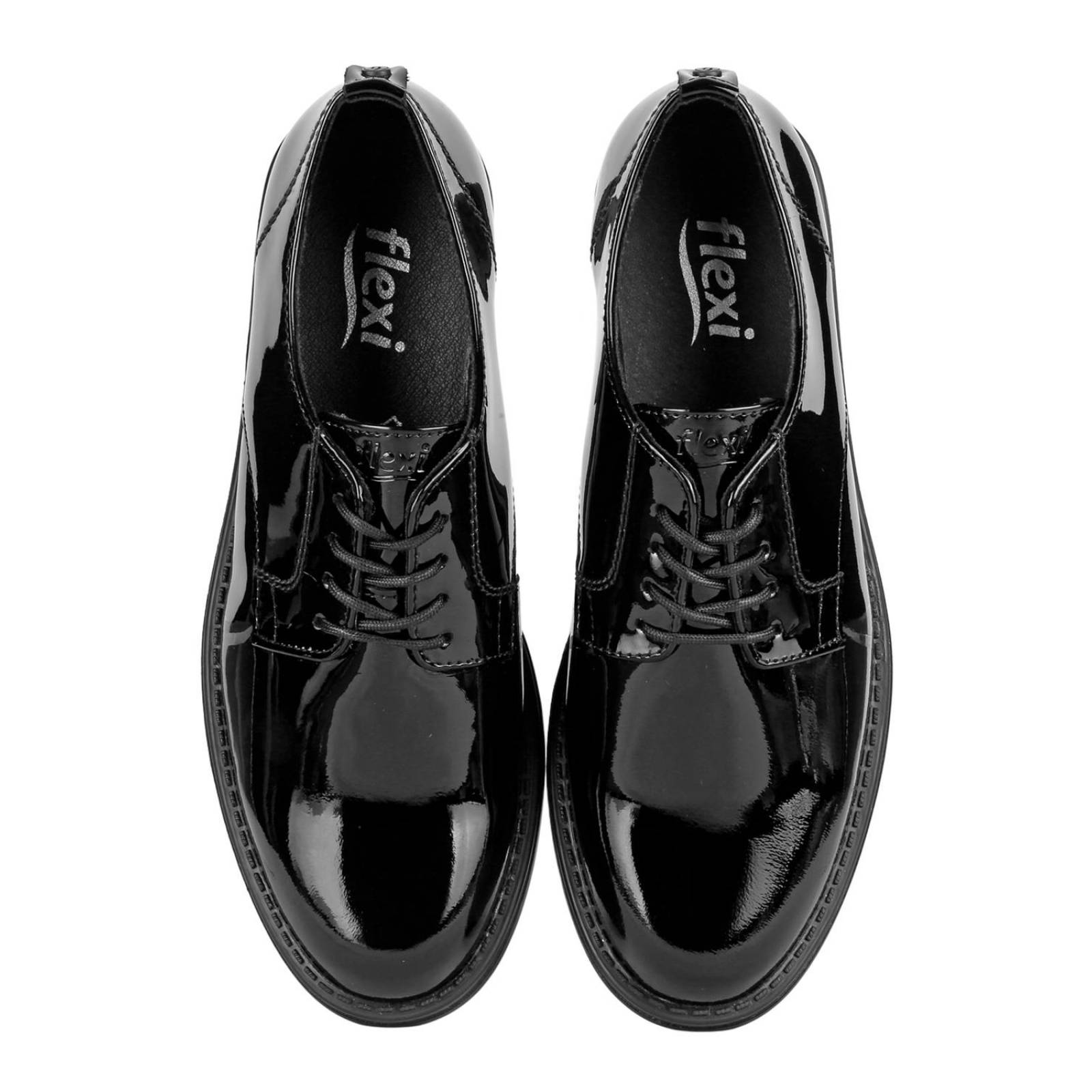 Zapato Casual Piso Mujer Negro Charol De Piel Flexi 02503916