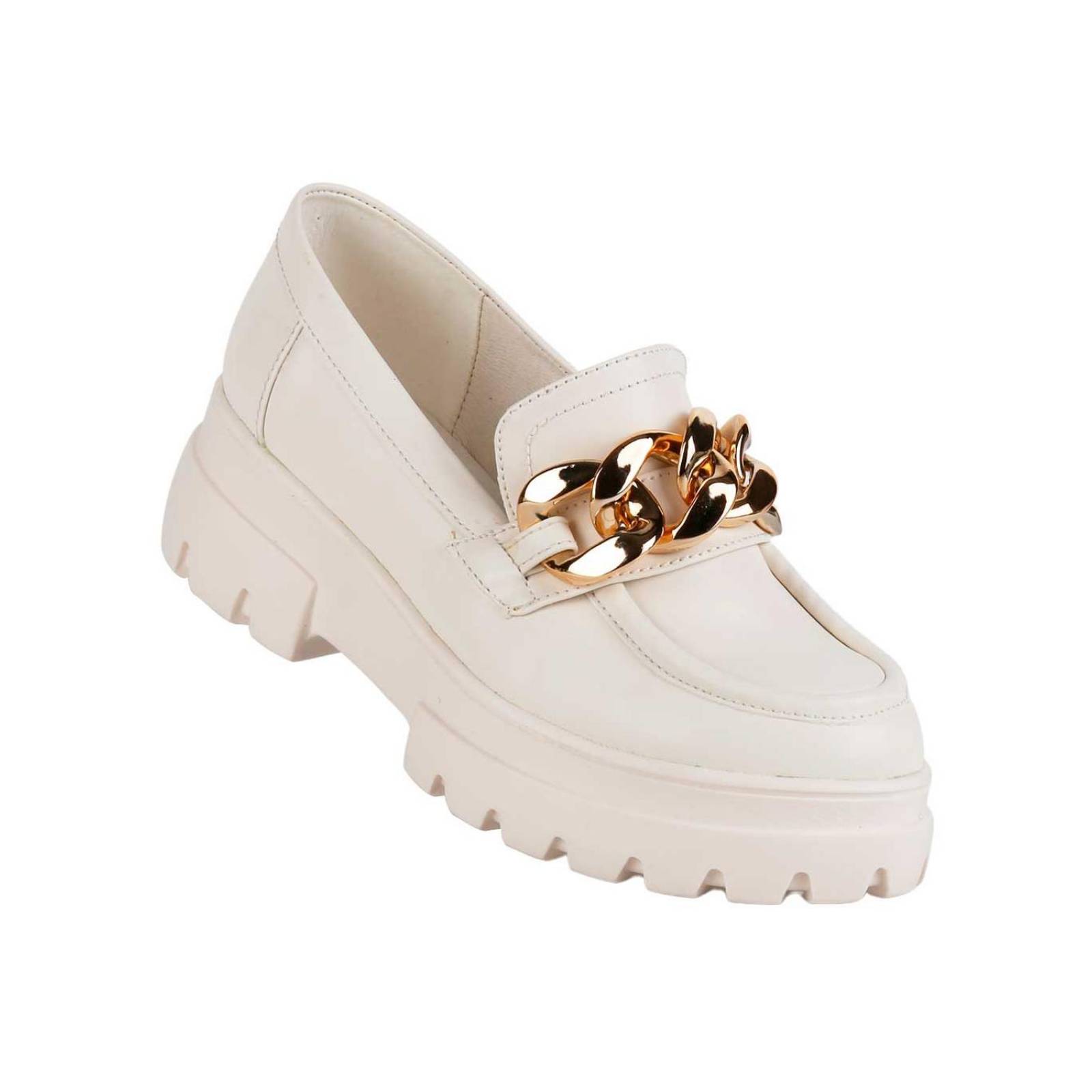 Zapato Mujer Mocasín Casual Tacón Crema Gina Loren 23803902 