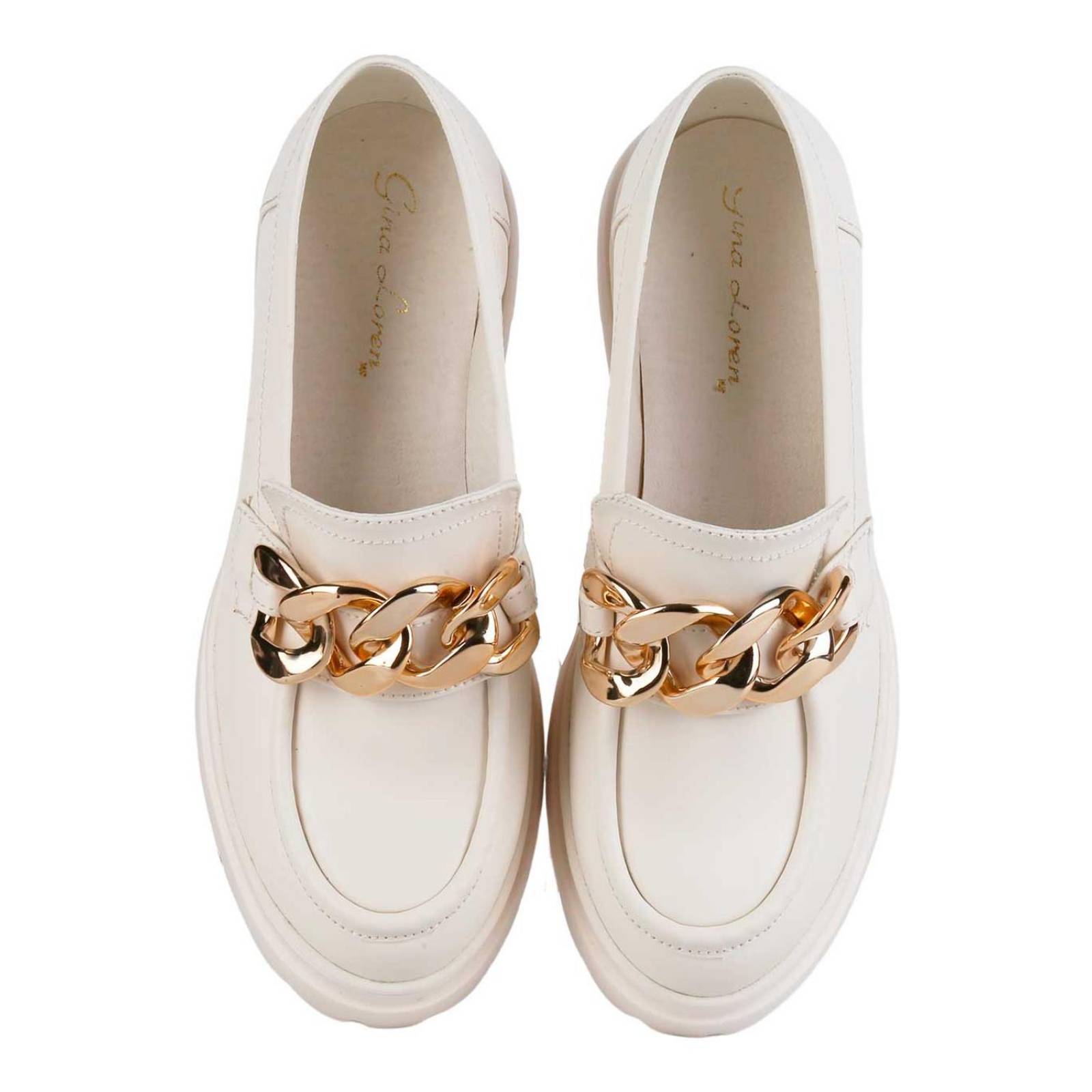 Zapato Mujer Mocasín Casual Tacón Crema Gina Loren 23803902 