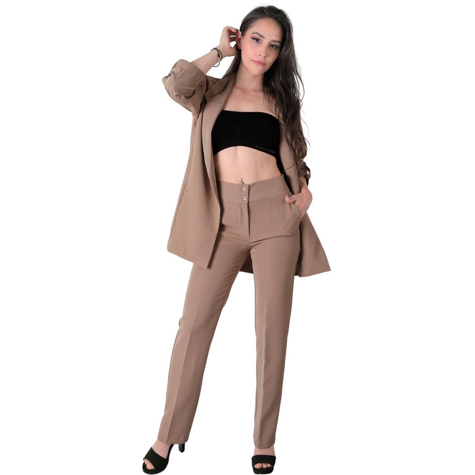 Pantalón Mujer Vestir Recto Beige Stfashion 79304641 .