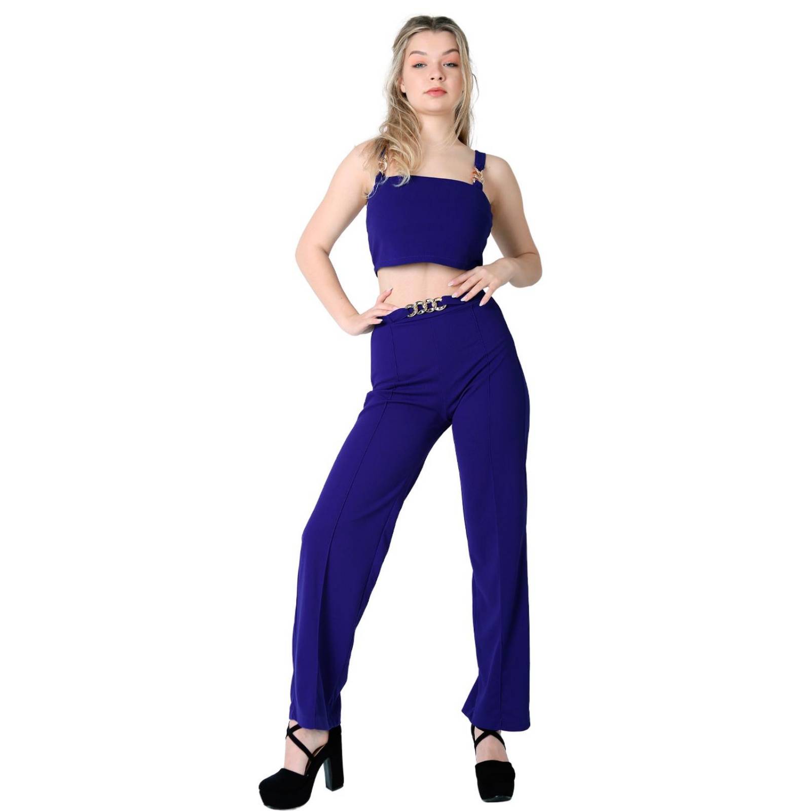 Conjunto 3 Piezas Top Saco Y Pantalón Mujer Formal Azul Stfashion 52404818