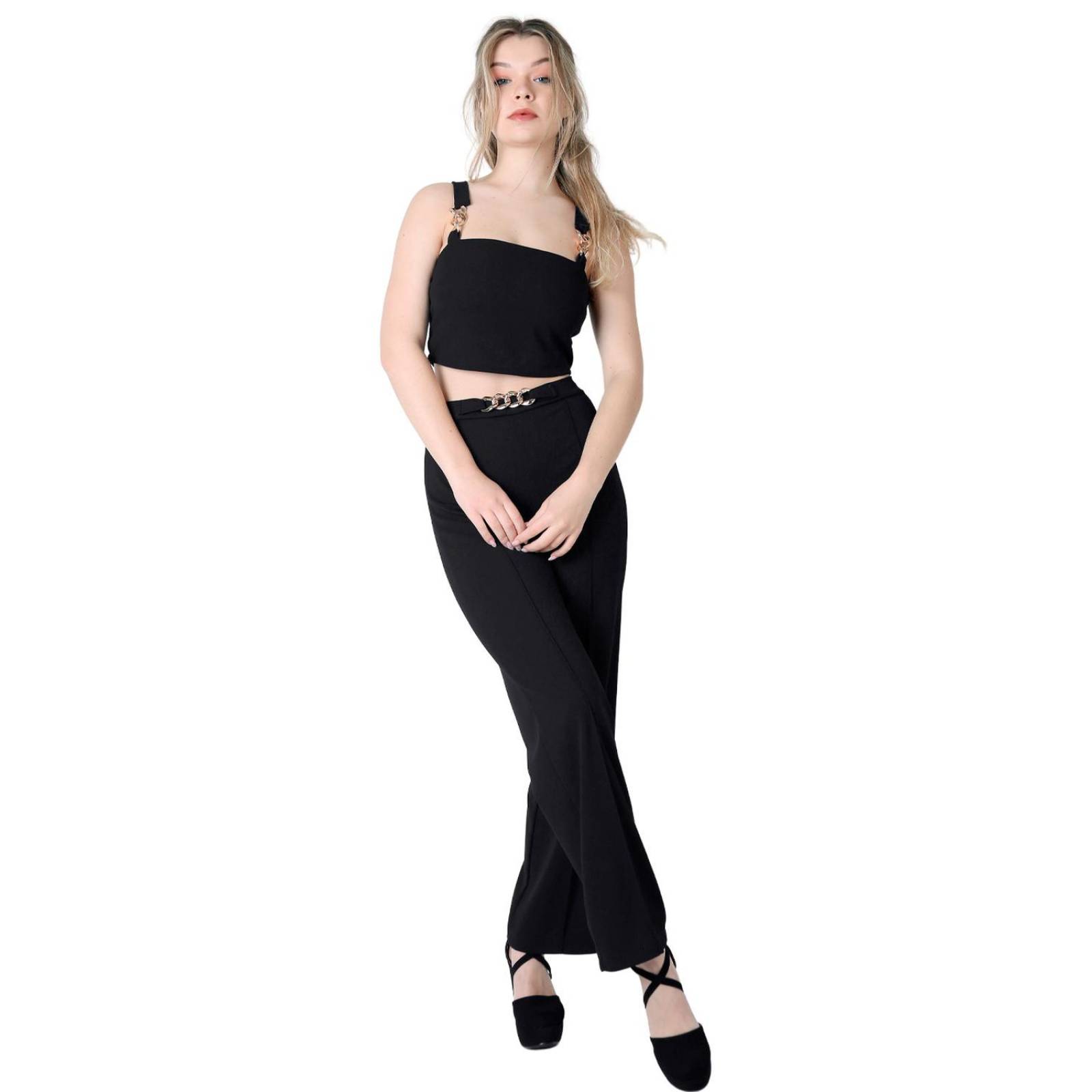 Conjunto 3 Piezas Top Saco Y Pantalón Mujer Formal Negro Stfashion 52404819 