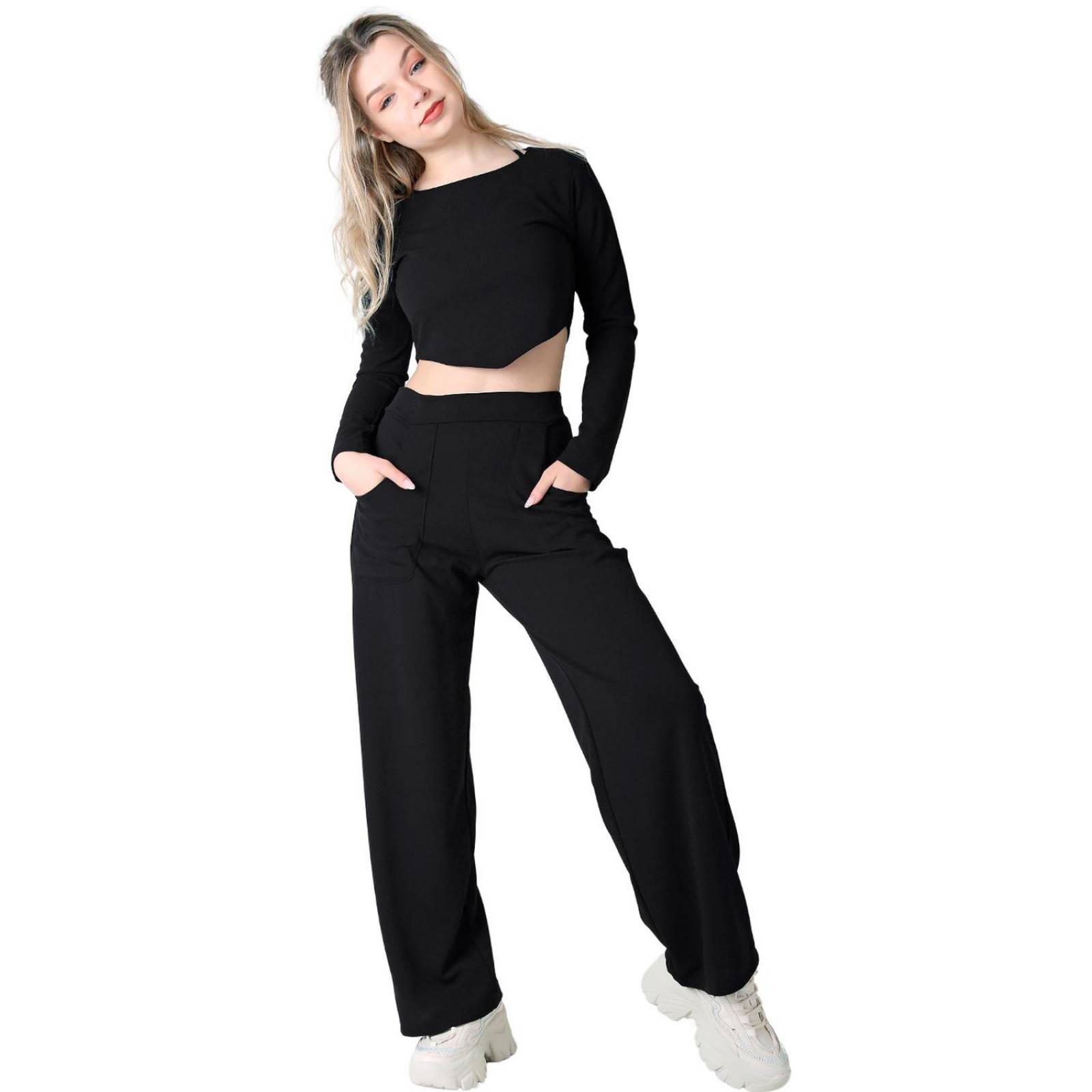 Conjunto 2 Piezas Blusa Y Pantalón Mujer Casual Negro Stfashion 52404820 