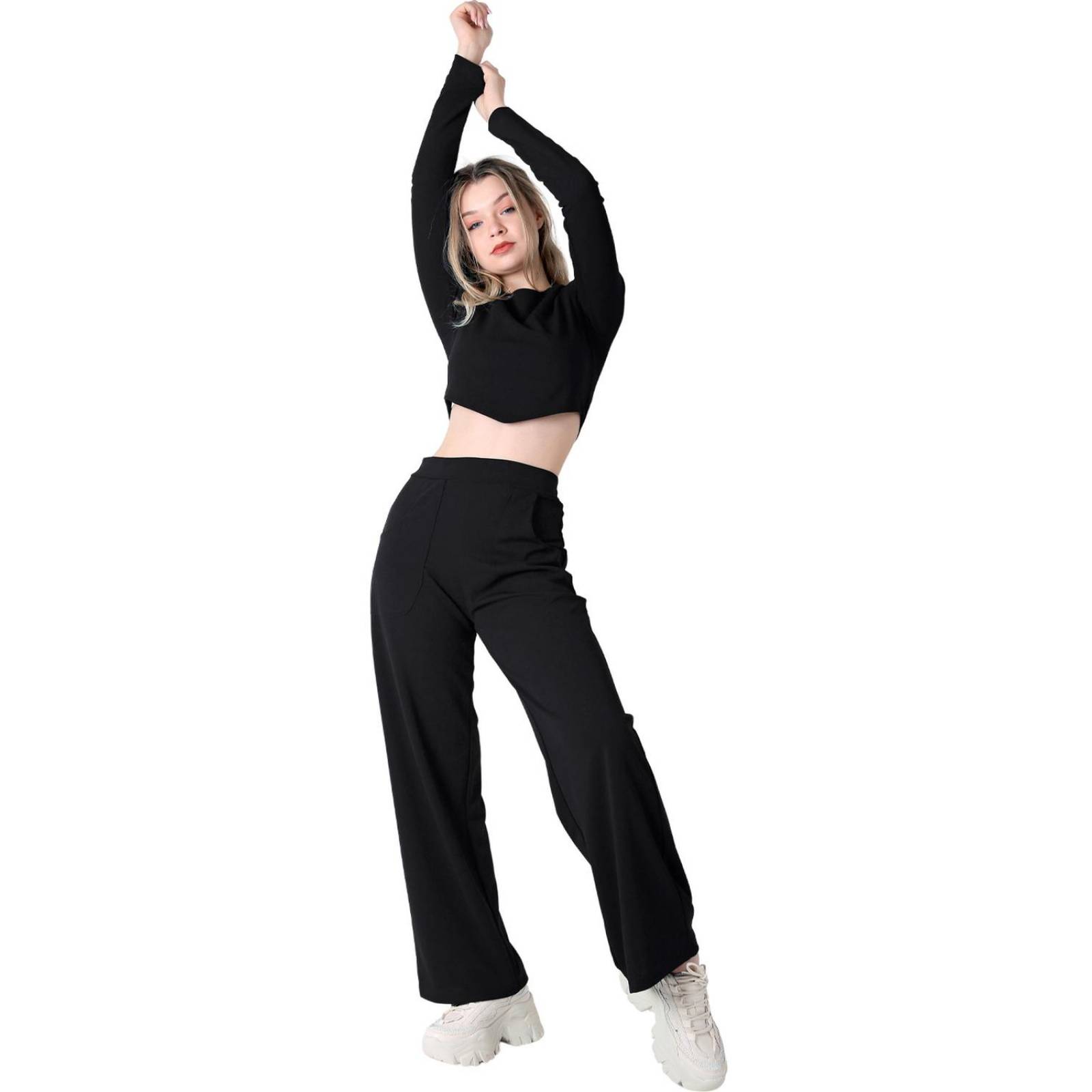 Conjunto 2 Piezas Blusa Y Pantalón Mujer Casual Negro Stfashion 52404820 