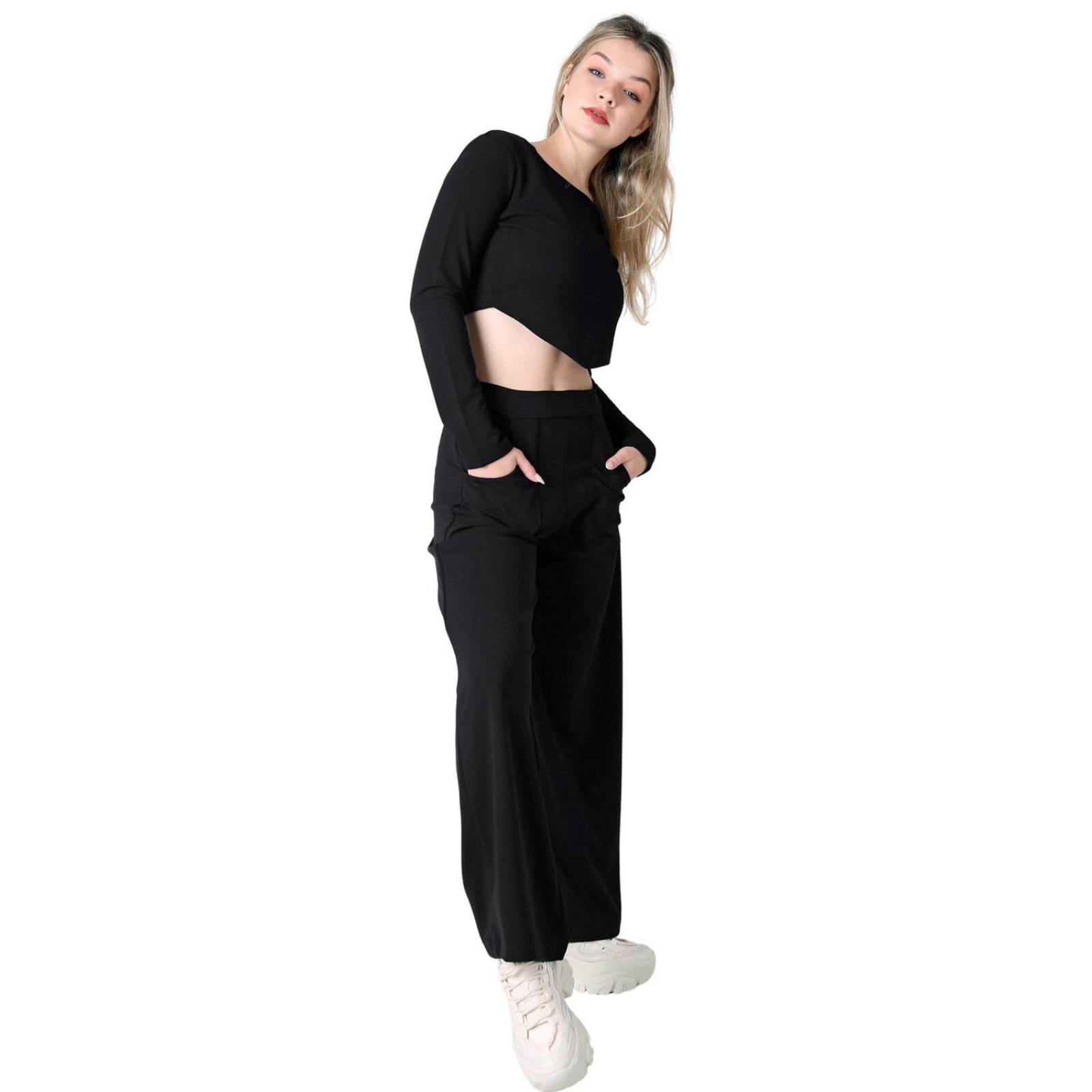 Conjunto 2 Piezas Blusa Y Pantalón Mujer Casual Negro Stfashion 52404820 