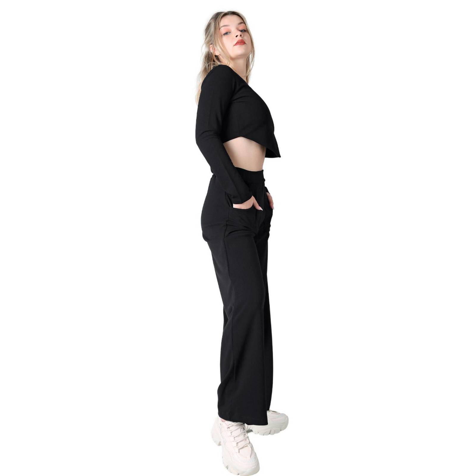 Conjunto 2 Piezas Blusa Y Pantalón Mujer Casual Negro Stfashion 52404820 