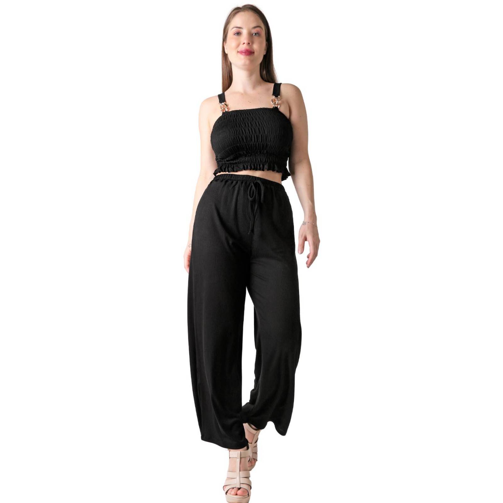 Conjunto 2 Piezas Blusa Y Pantalón Mujer Casual Negro Stfashion 52405009 