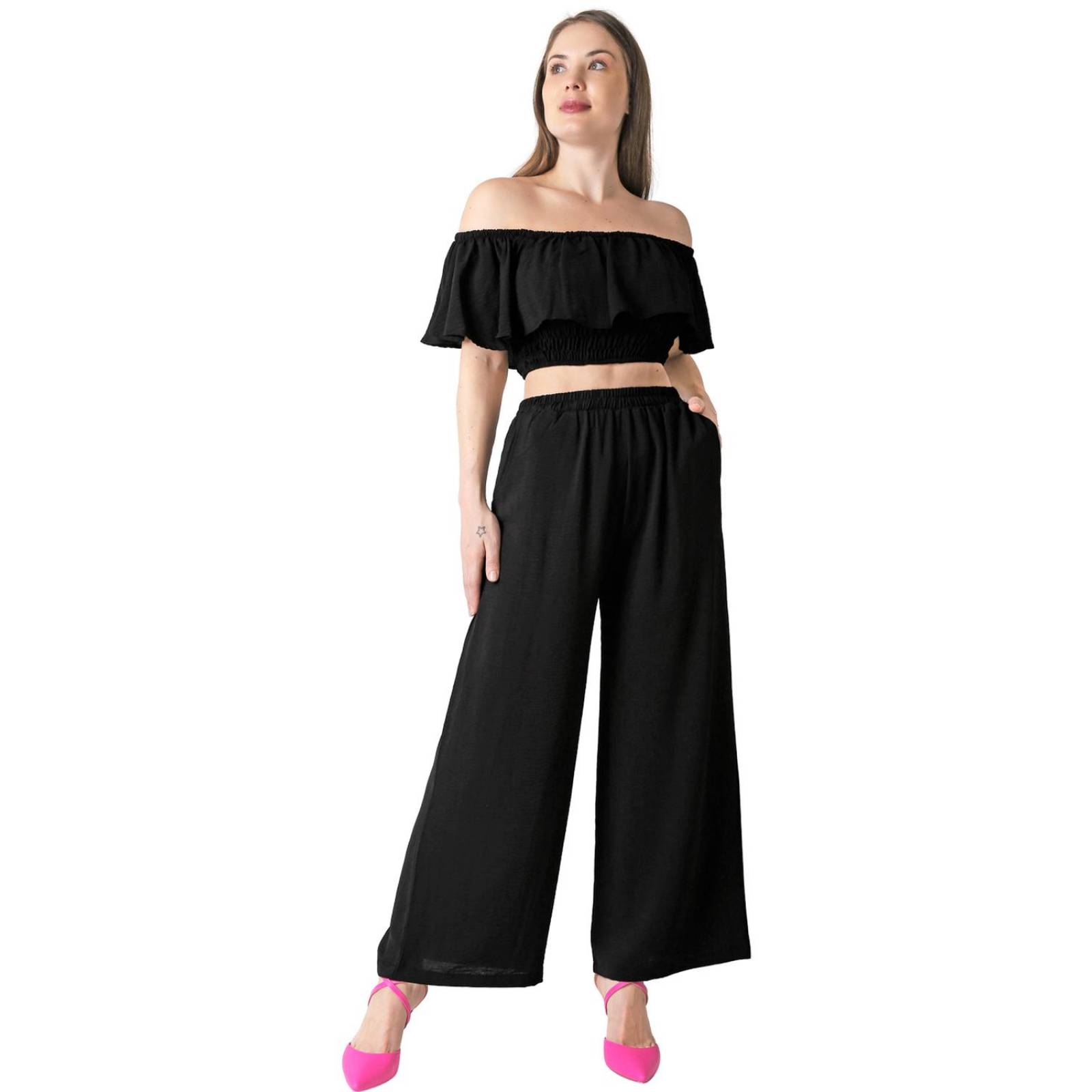 Conjunto 2 Piezas Blusa Y Pantalón Mujer Casual Negro Stfashion 52405005 