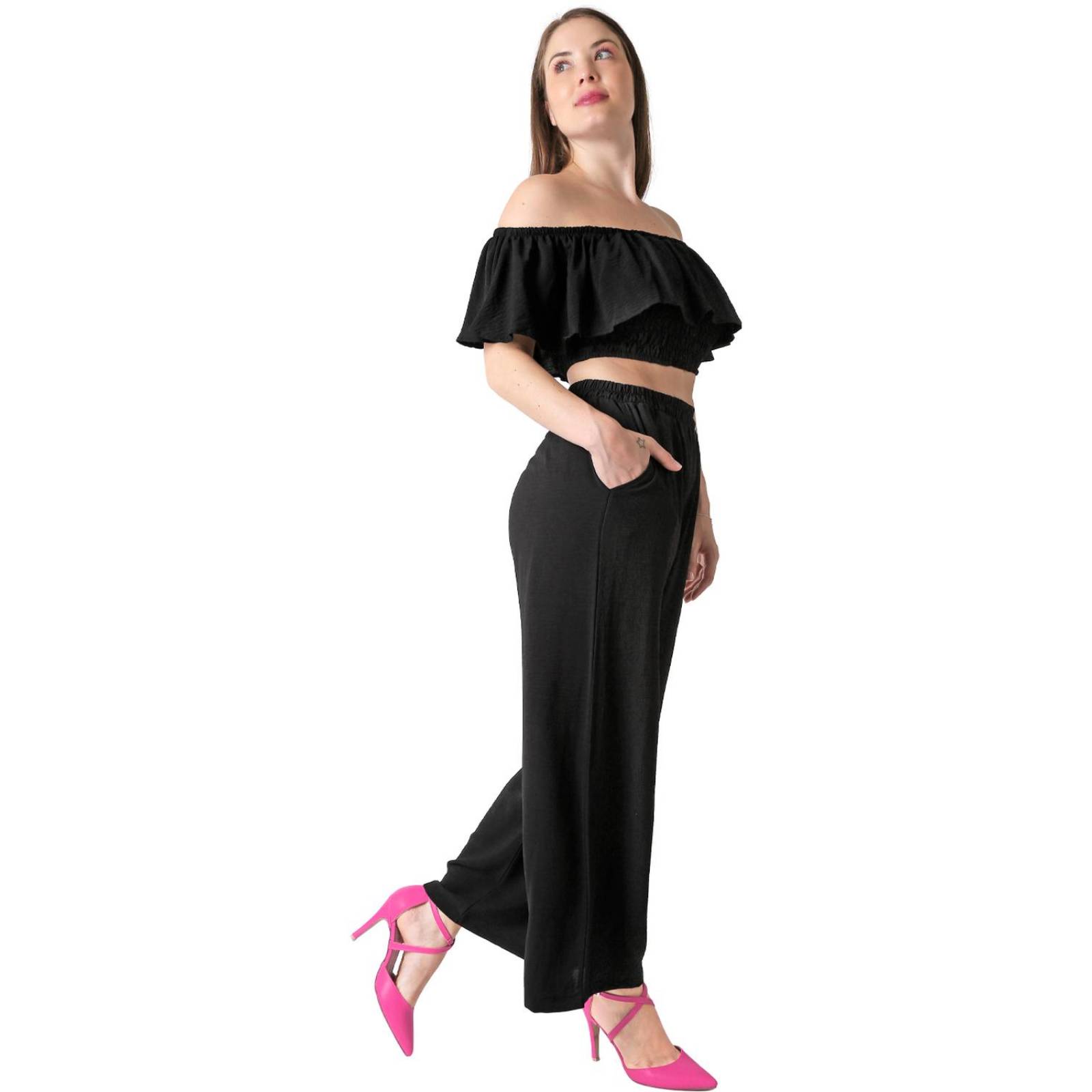 Conjunto 2 Piezas Blusa Y Pantalón Mujer Casual Negro Stfashion 52405005 