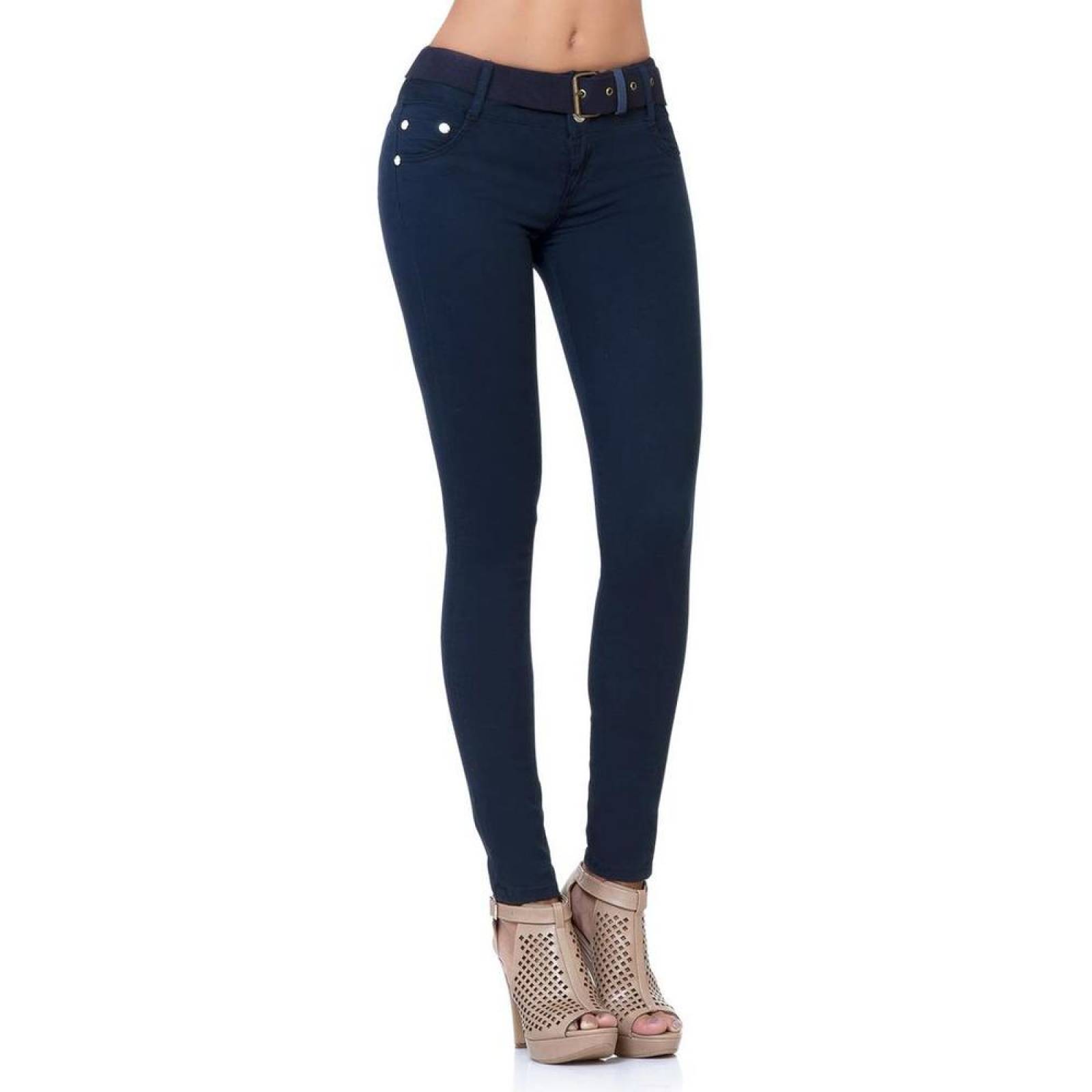 Venta Pantalon De Gabardina Azul Marino Mujer En Stock