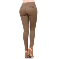Pantalon Fergino Jeans Mujer Cafe Gabardina Stretch 284 Salv