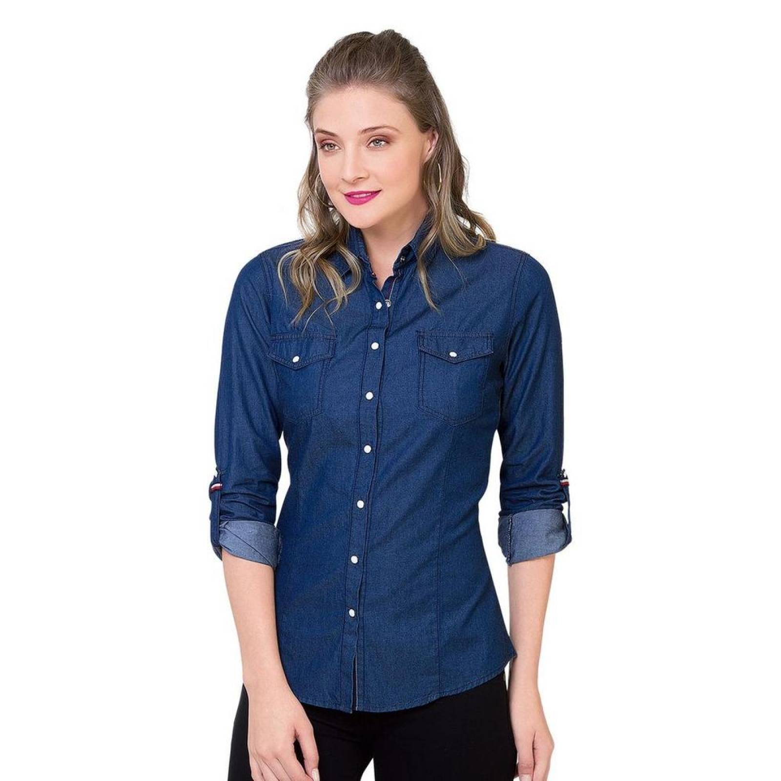 blusa azul mujer