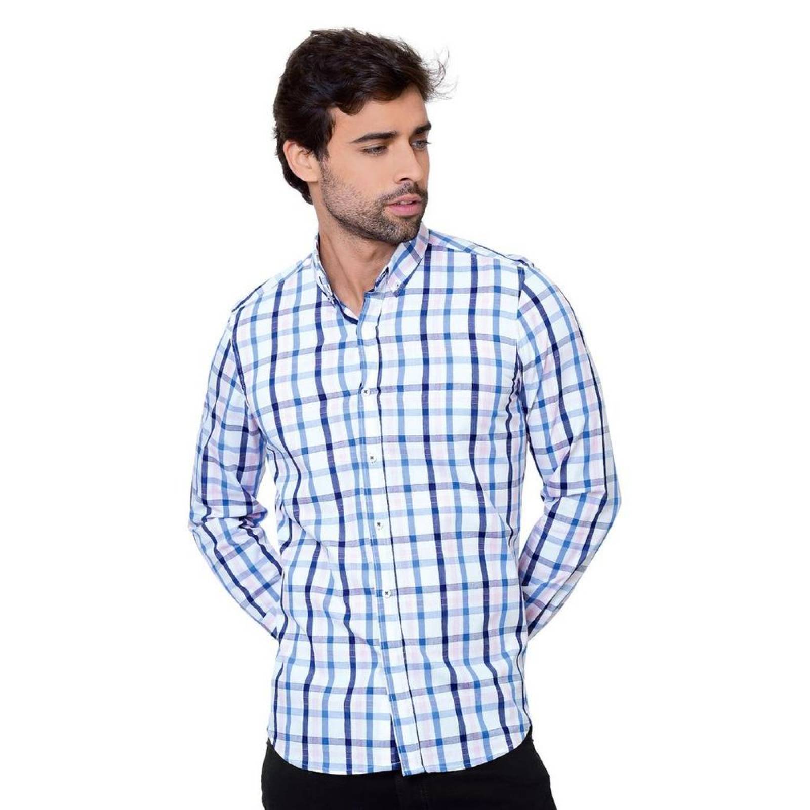 camisa cuadros rosa hombre