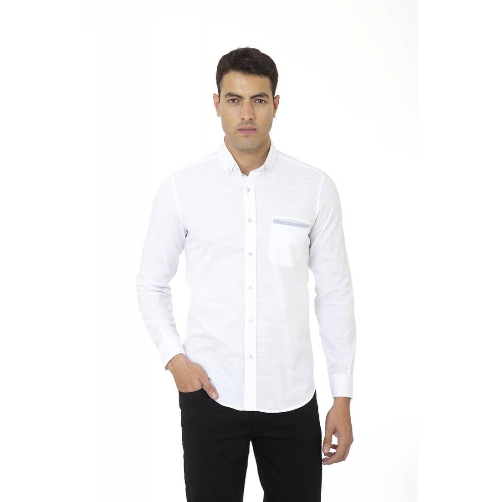 CAMISA CASUAL FUNGUS HOMBRE BLANCO ALGODON 568 