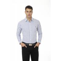 Camisa Casual Long Beach Polo Club Hombre Blanco Marino Rayas Algodón