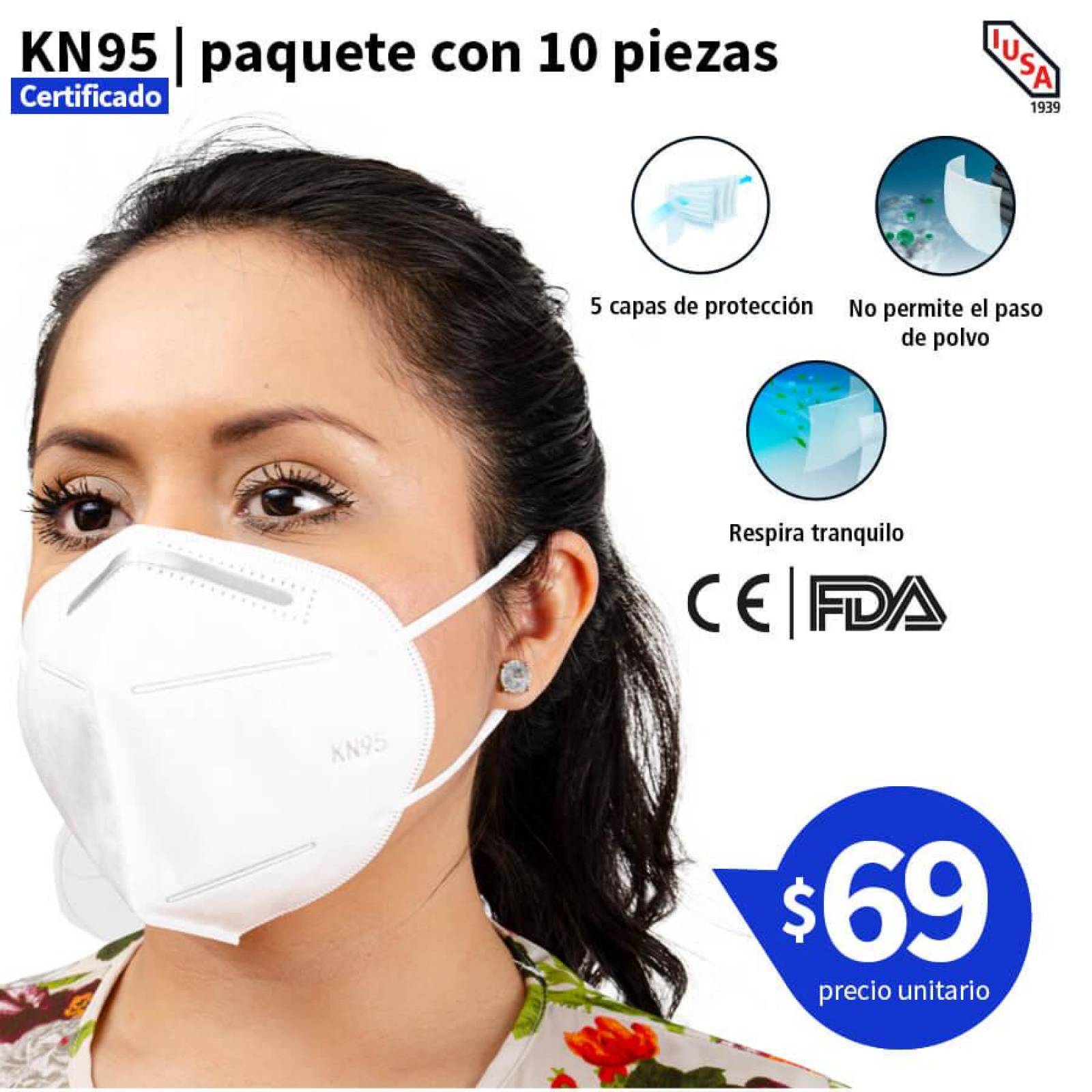 Cubrebocas Kn95 Certificado Precio Mayoreo 50 Piezas