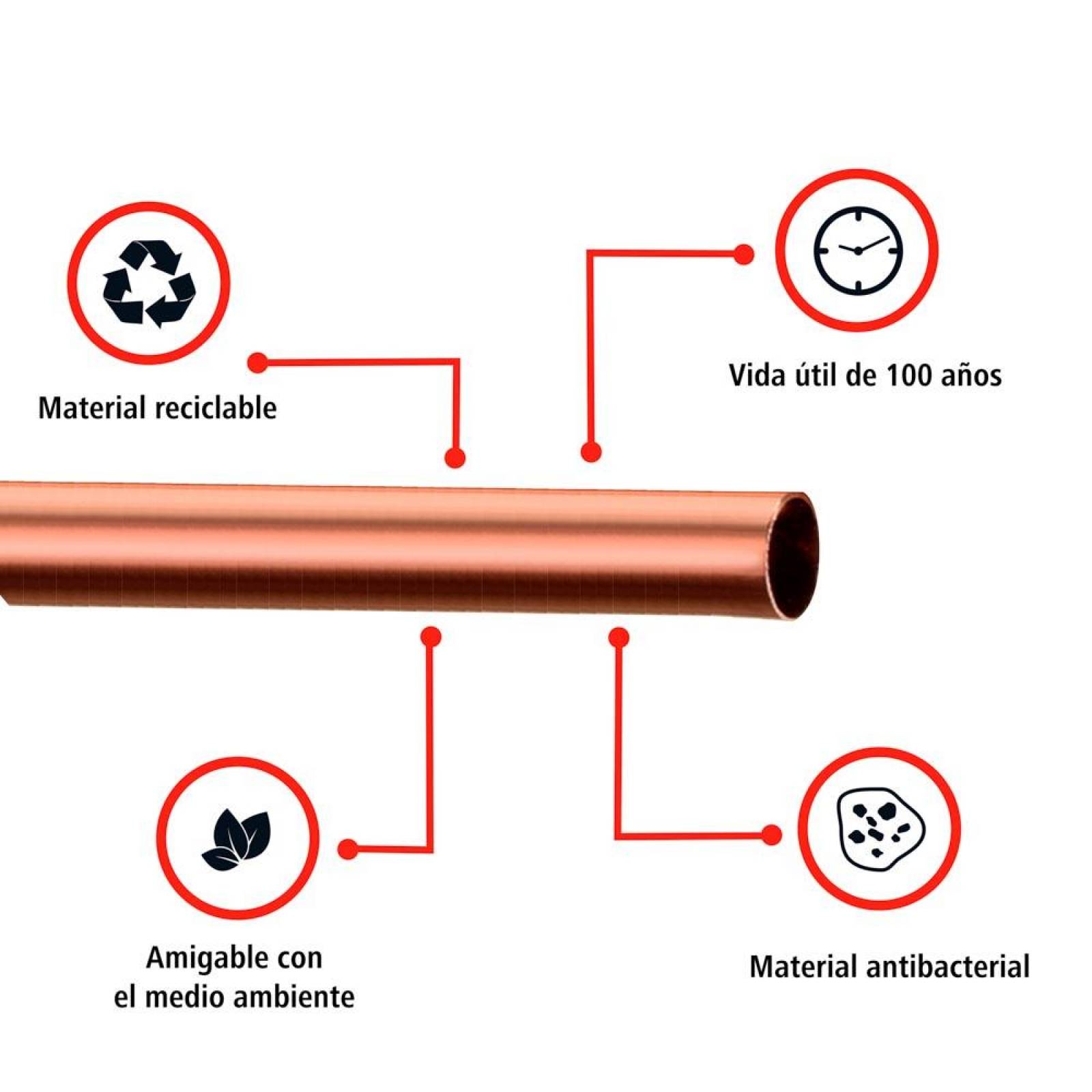 Tubo de Cobre Tipo N Tramo de 3.05 m 1/2