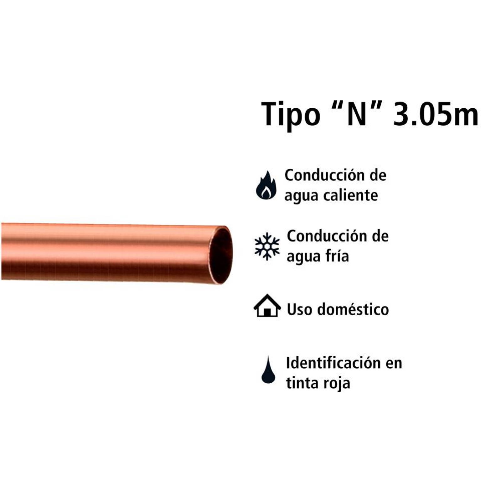 Tubo de Cobre Tipo N Tramo de 3.05 m 1/2