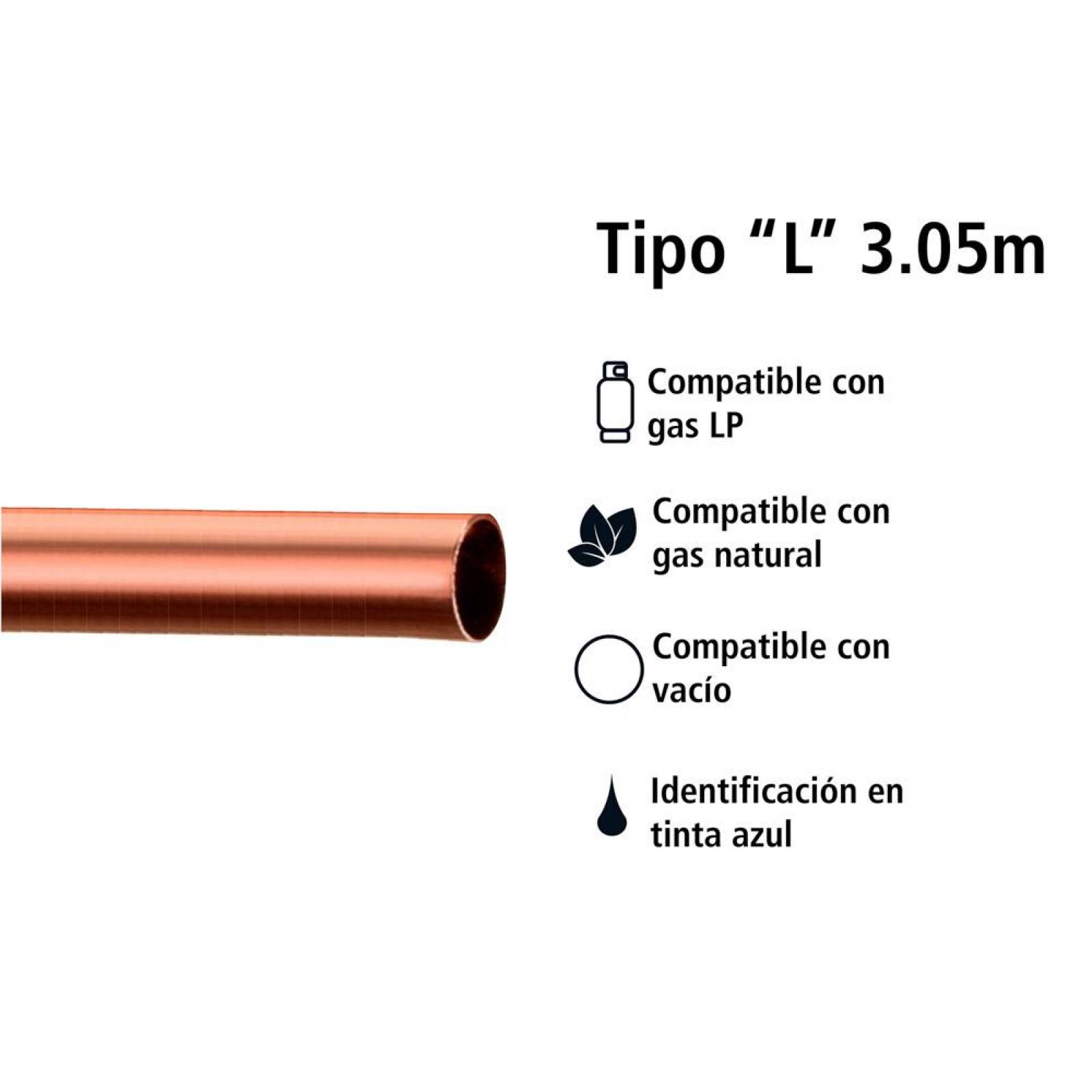 Tubo de Cobre Tipo L Tramo de 3.05 m 1/2