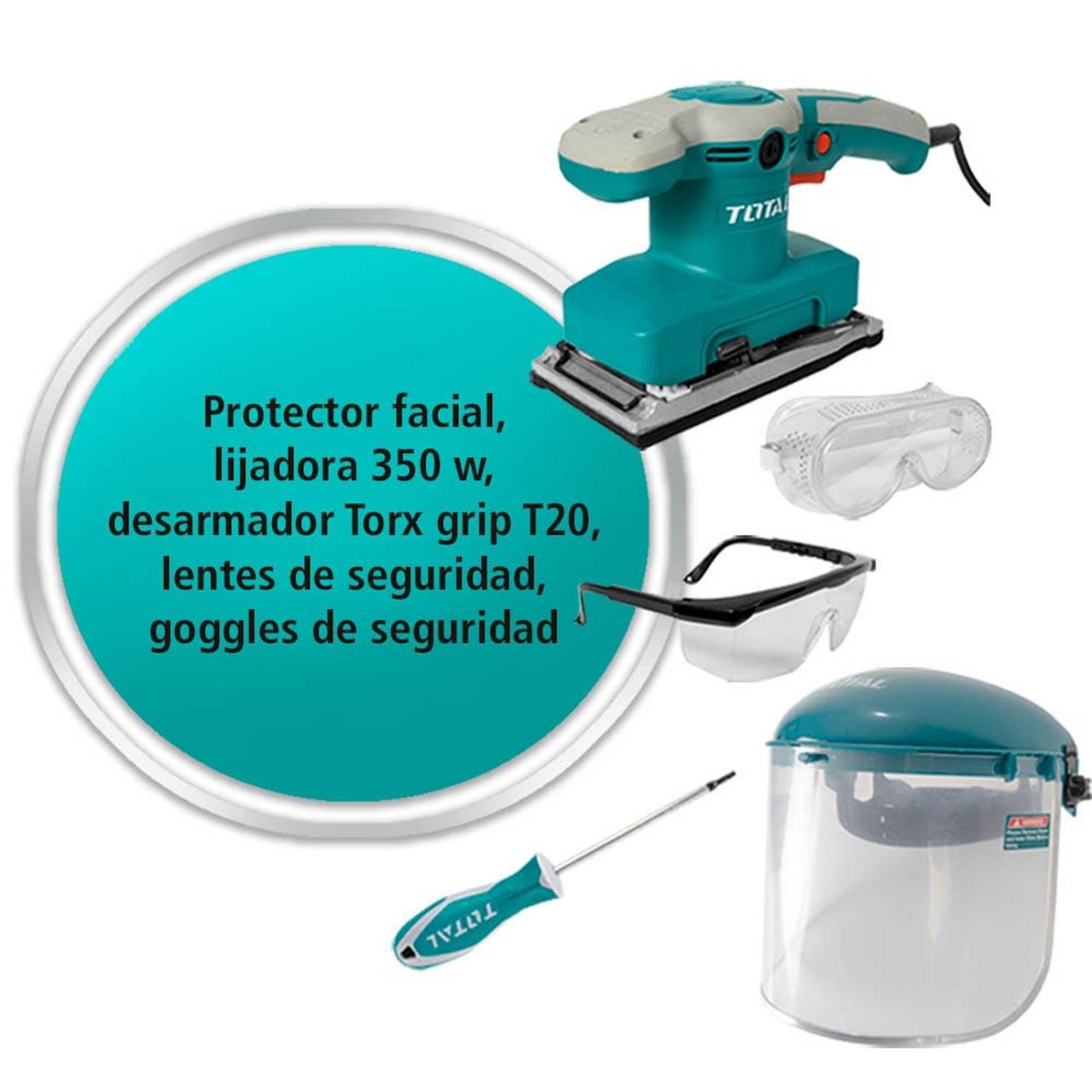 Combo Lijadora, Protector facial, Desarmador y más 
