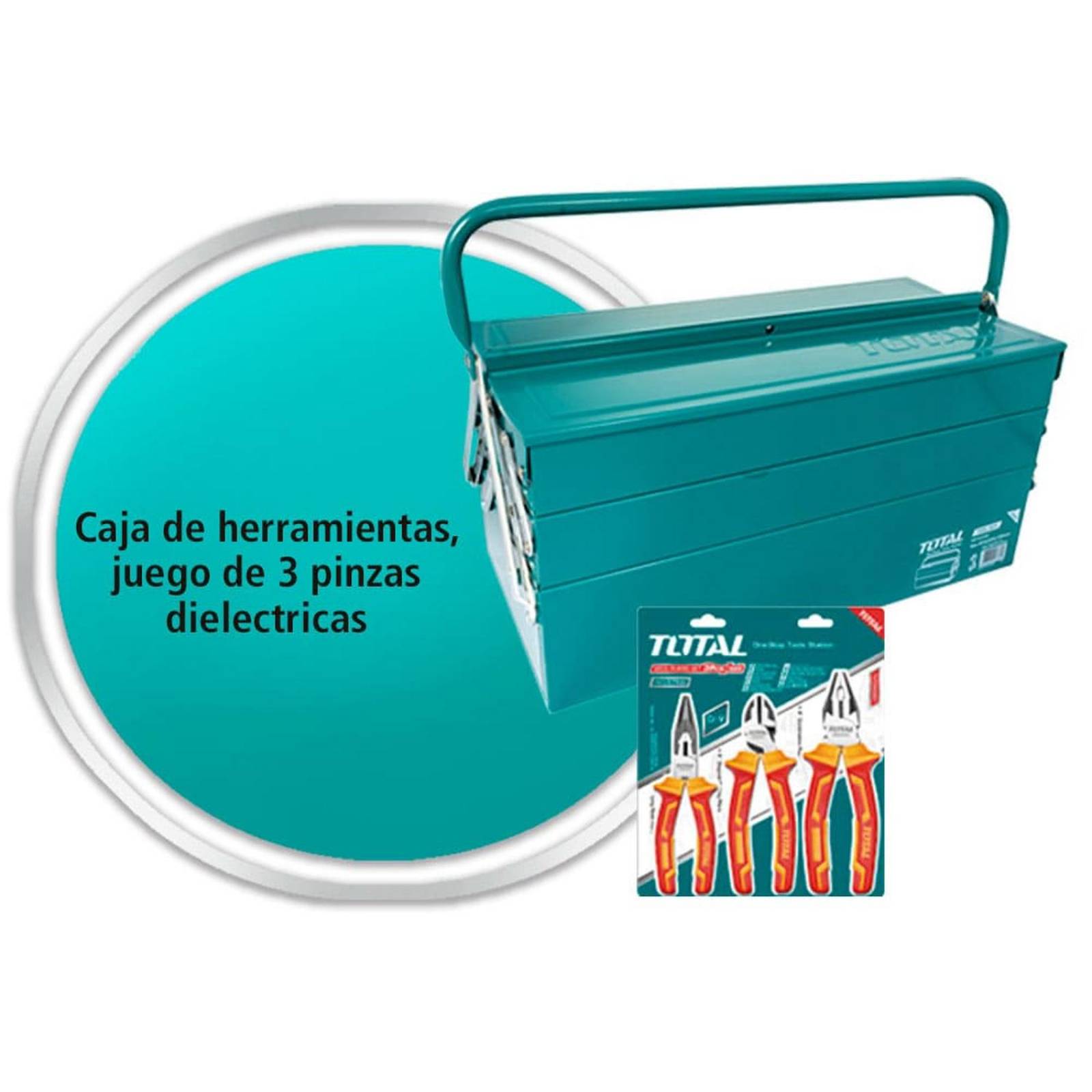 Combo Caja de herramientas + Juego de 3 Pinzas Dieléctricas