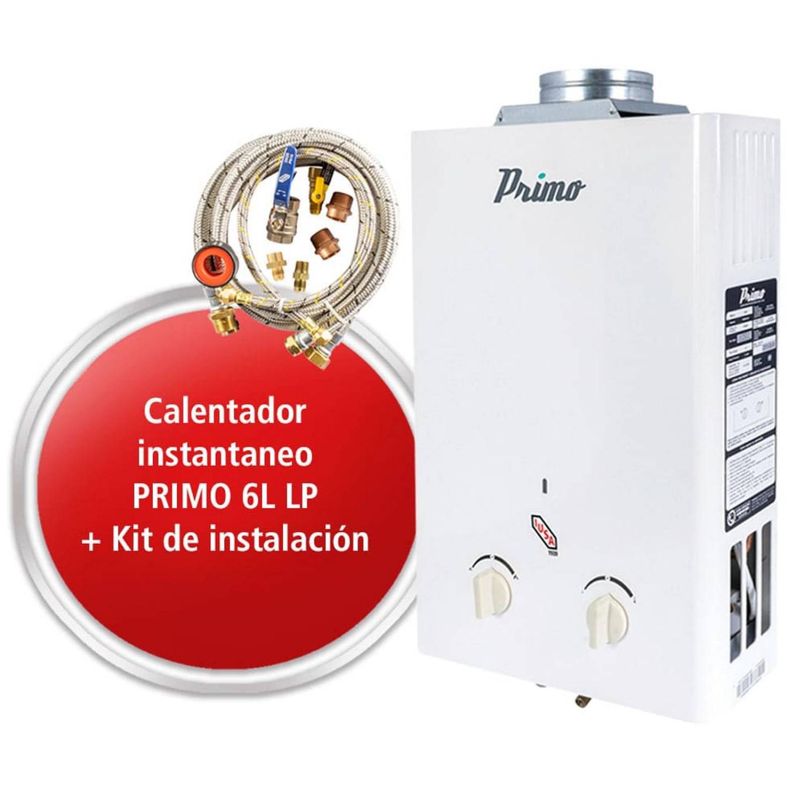 Kit Calentador Instantáneo Primo Gas L.P + Kit de Instalación .