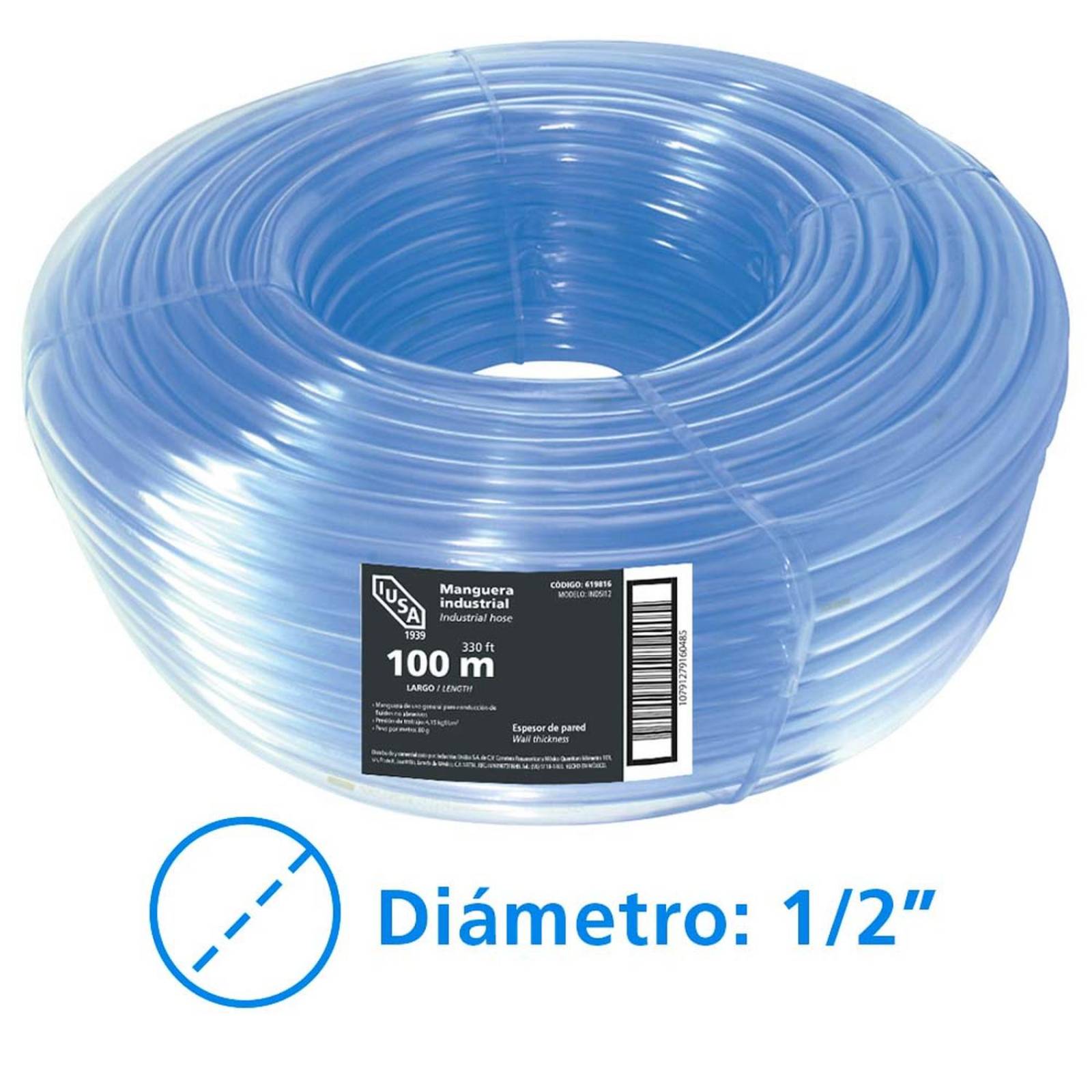 Rollo de Manguera Industrial Estándar, IUSA, 100 m de 1/2"