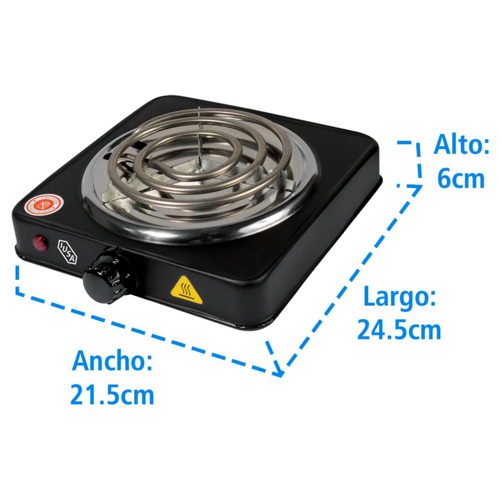 Parrilla Eléctrica, 1 Quemador Espiral, 1000 W. Color Negro 