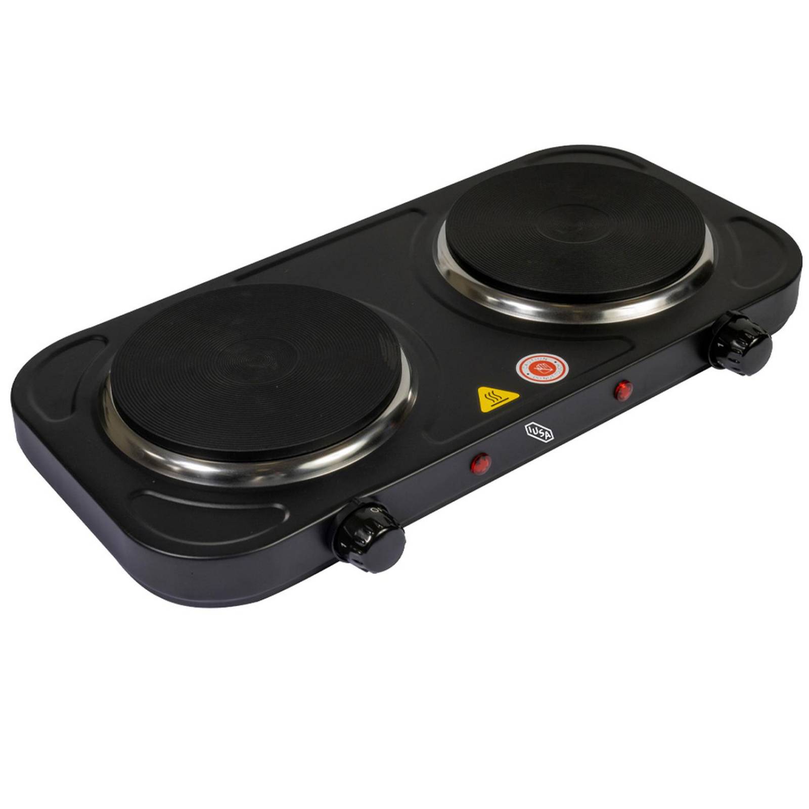 Parrilla Eléctrica 2 Quemadores de Disco, 2000 W Color Negro 