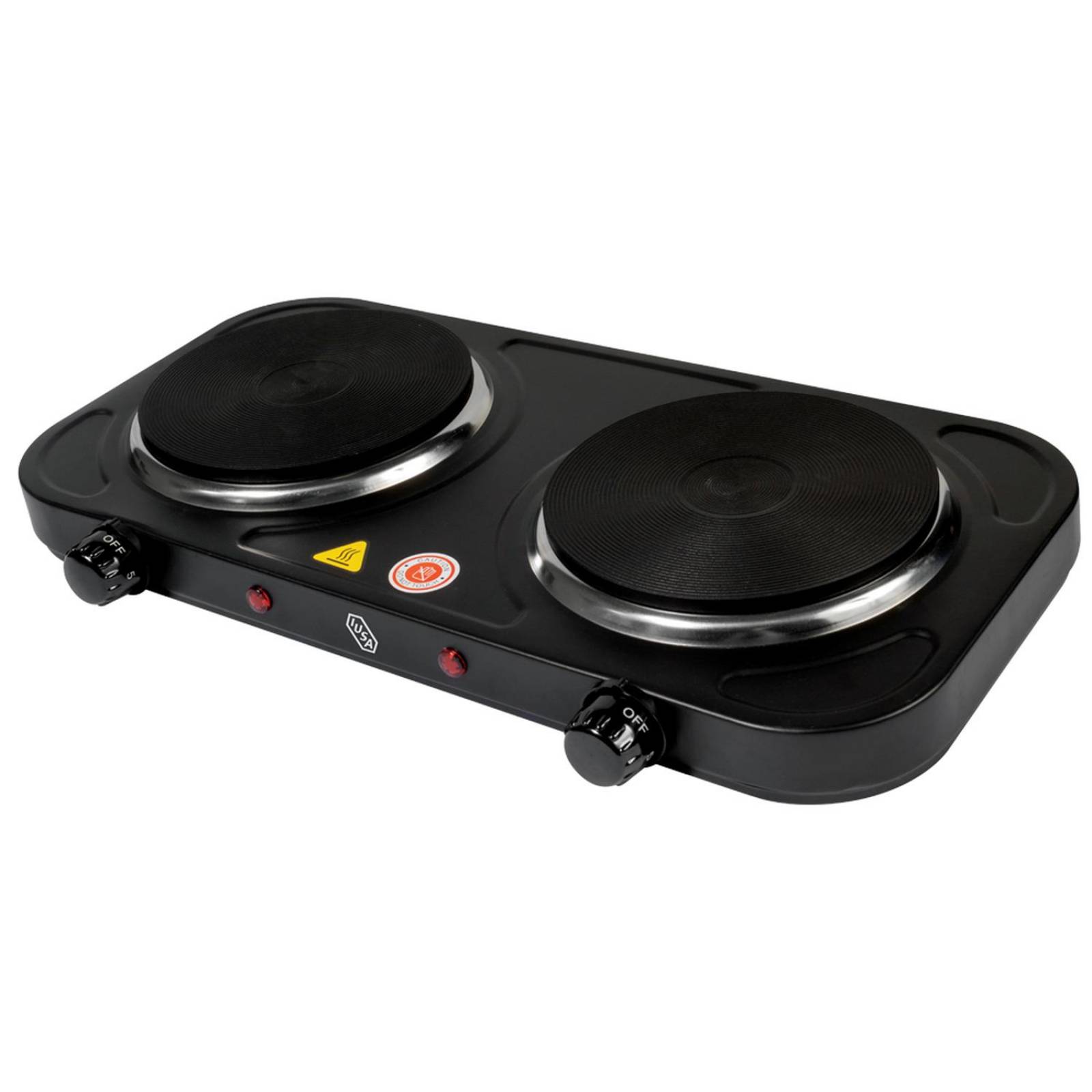 Parrilla Eléctrica 2 Quemadores de Disco, 2000 W Color Negro 
